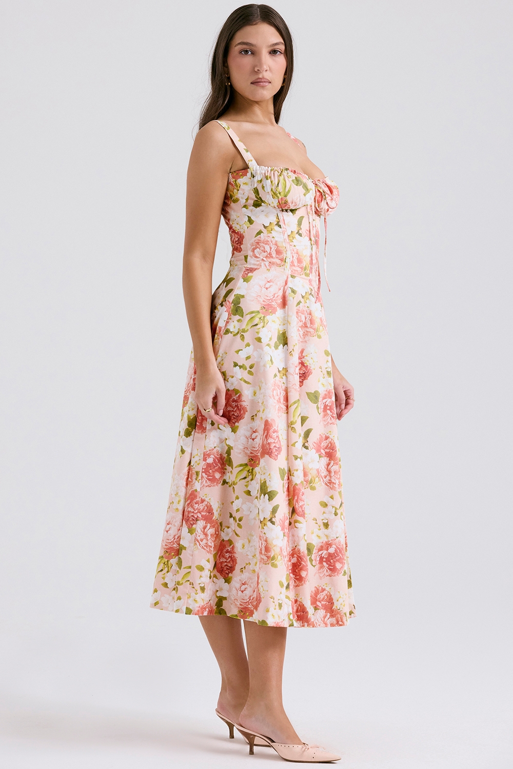 Pink Peony Print Cotton Bustier Sundress