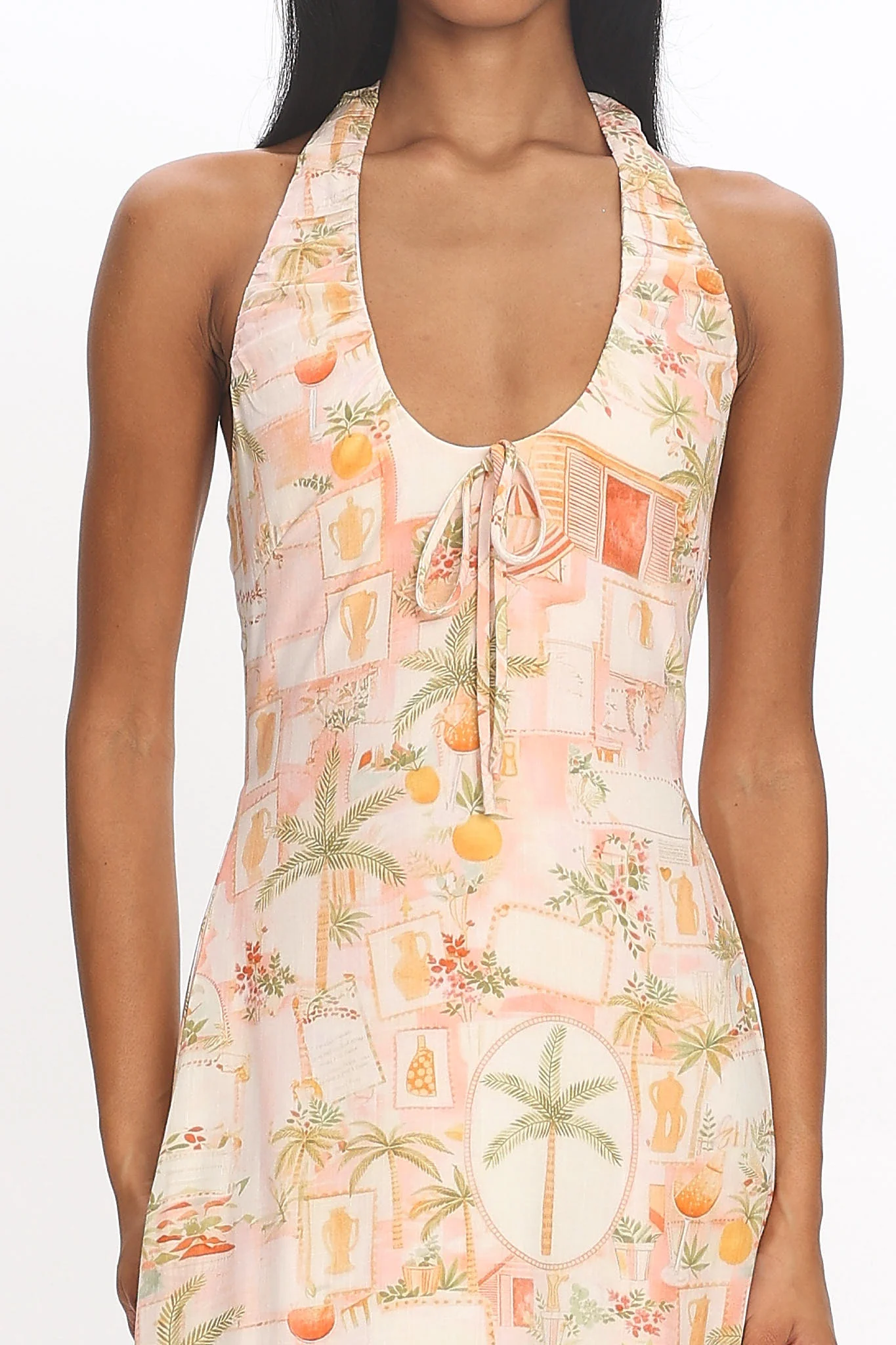 Golden Hour Beach Halterneck Maxi Dress Print Apricot - luluinthesky