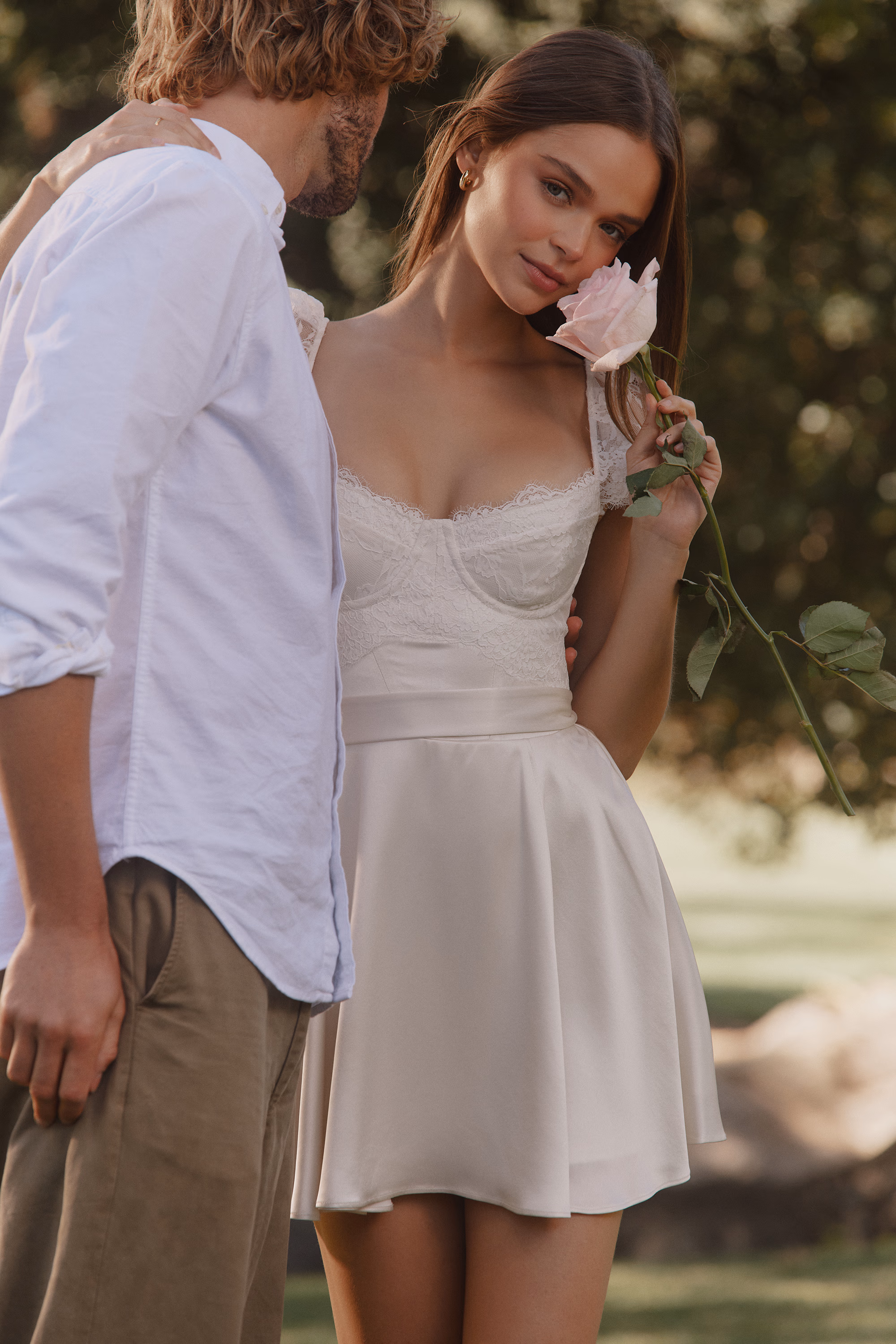 White Satin + Lace Mini Dress With Detachable Waist Tie