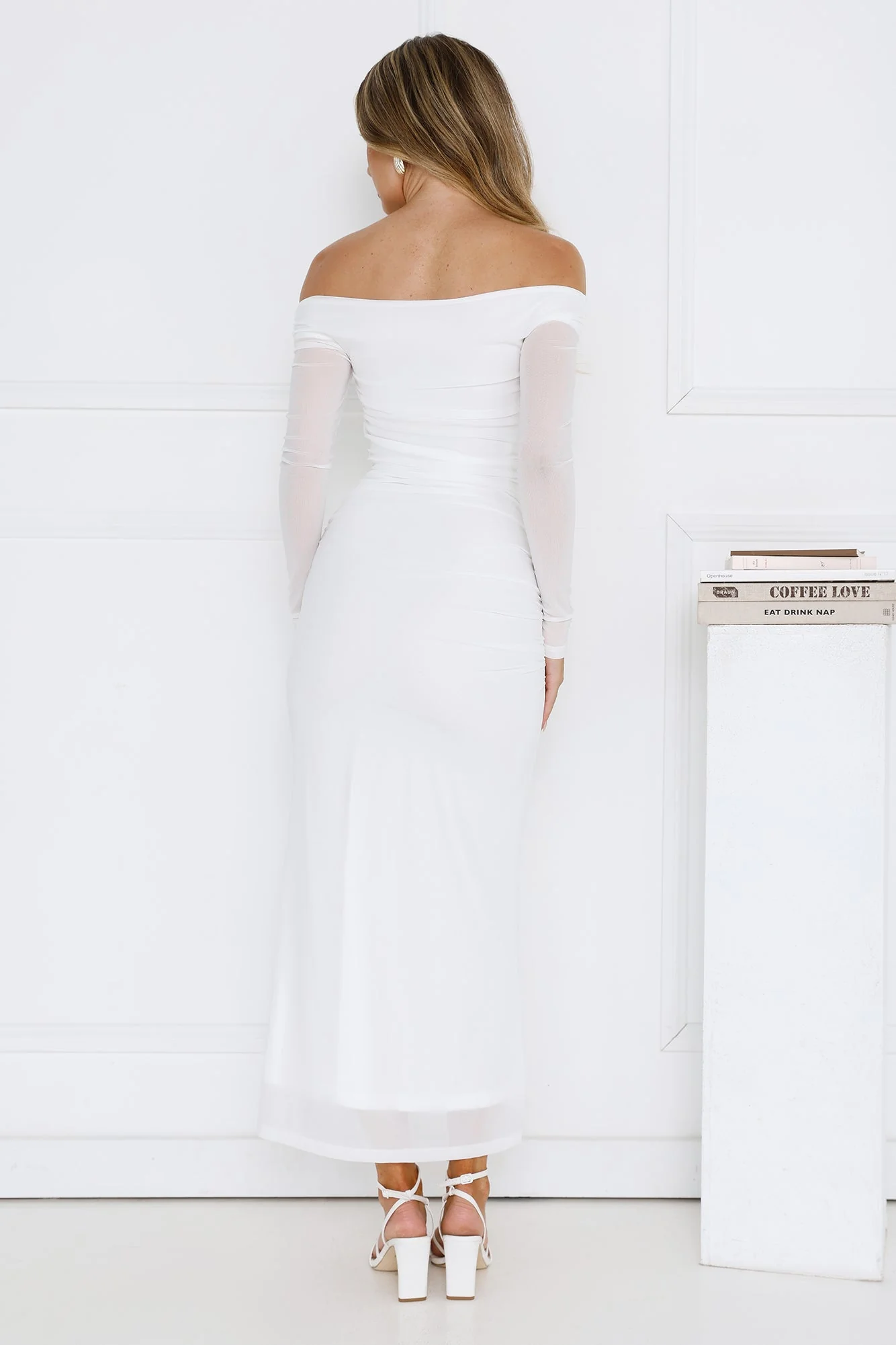 Curve Embrace Off Shoulder Mesh Maxi Dress White - luluinthesky
