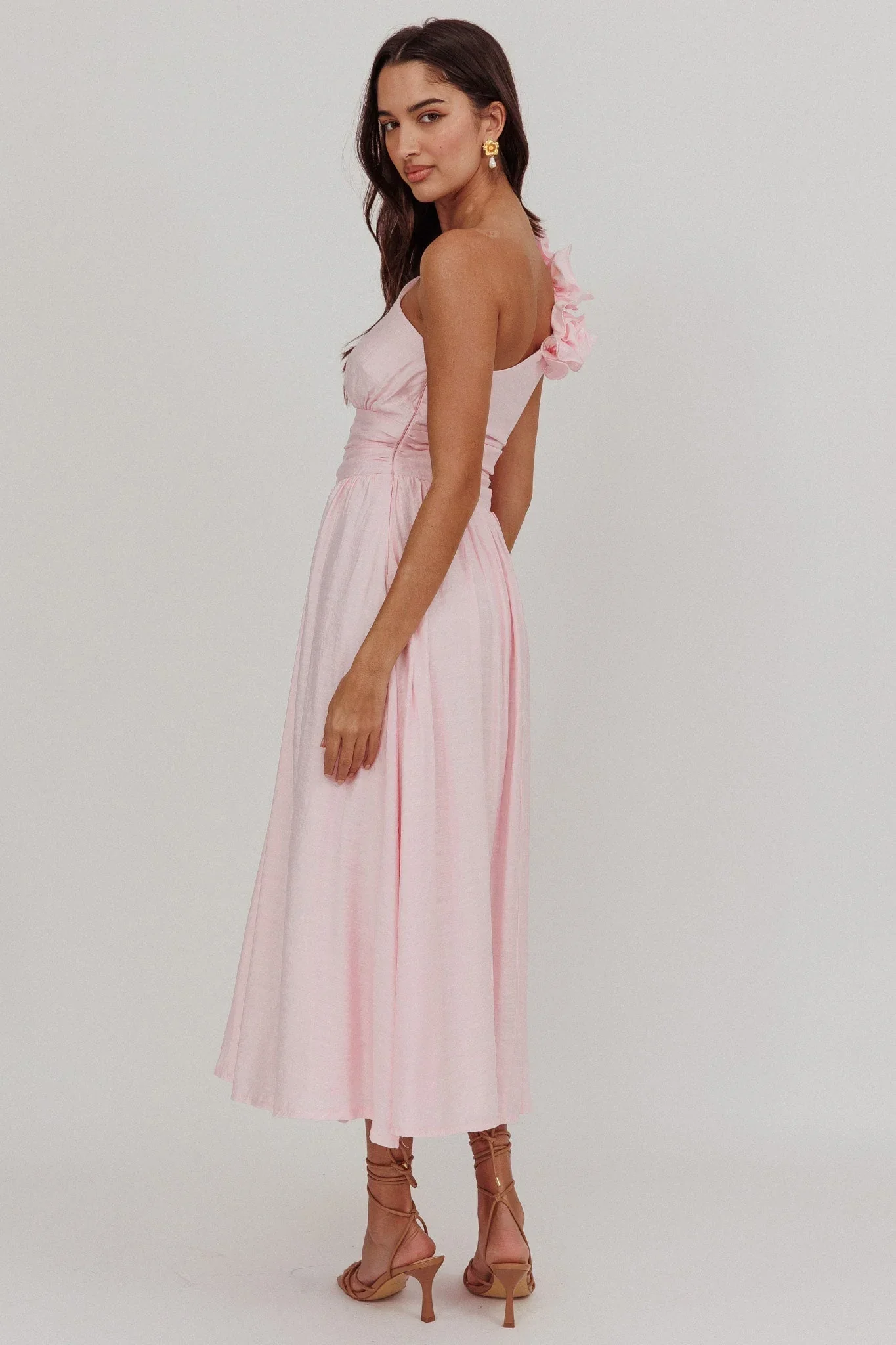 Antheia One-Shoulder Maxi Dress Baby Pink - luluinthesky
