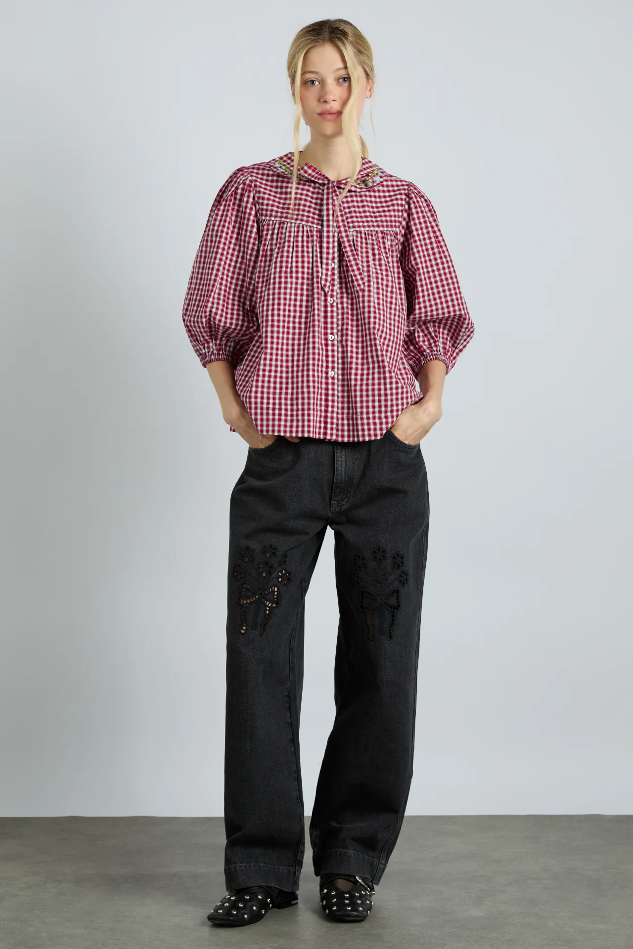 mila blouse - cherry gingham - luluinthesky