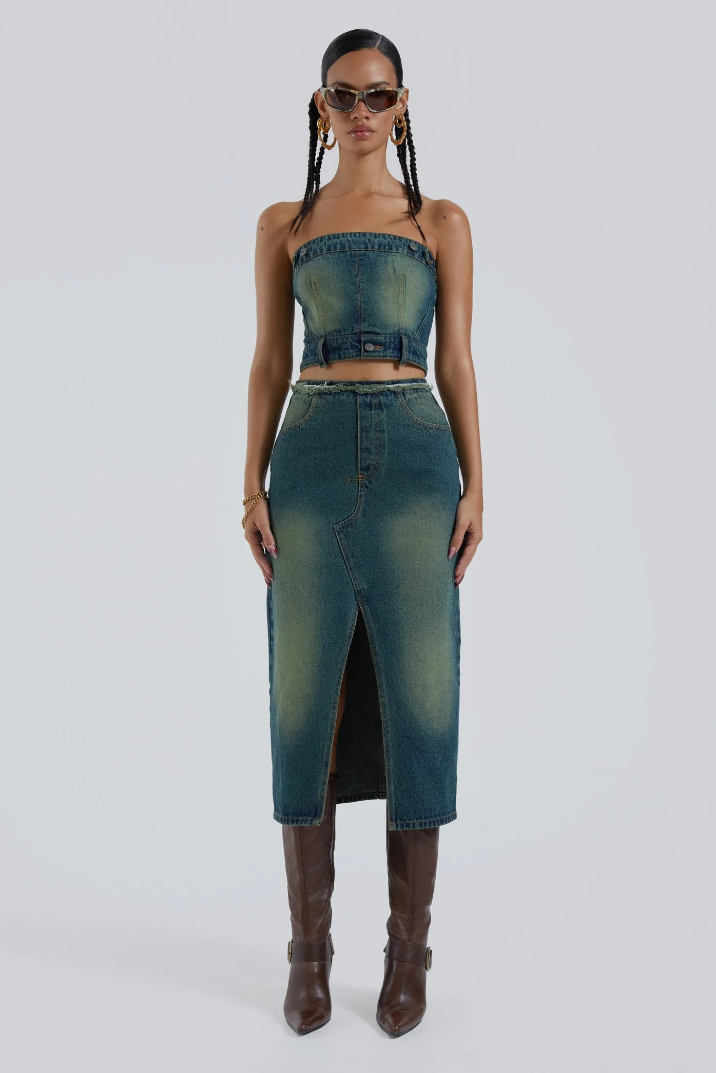 Liberty 2 In 1 Detachable Denim Blue Midi Dress