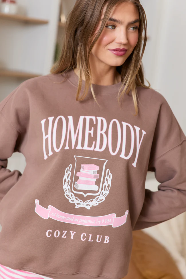 Homebody Cozy Club Mocha Graphic Sweatshirt