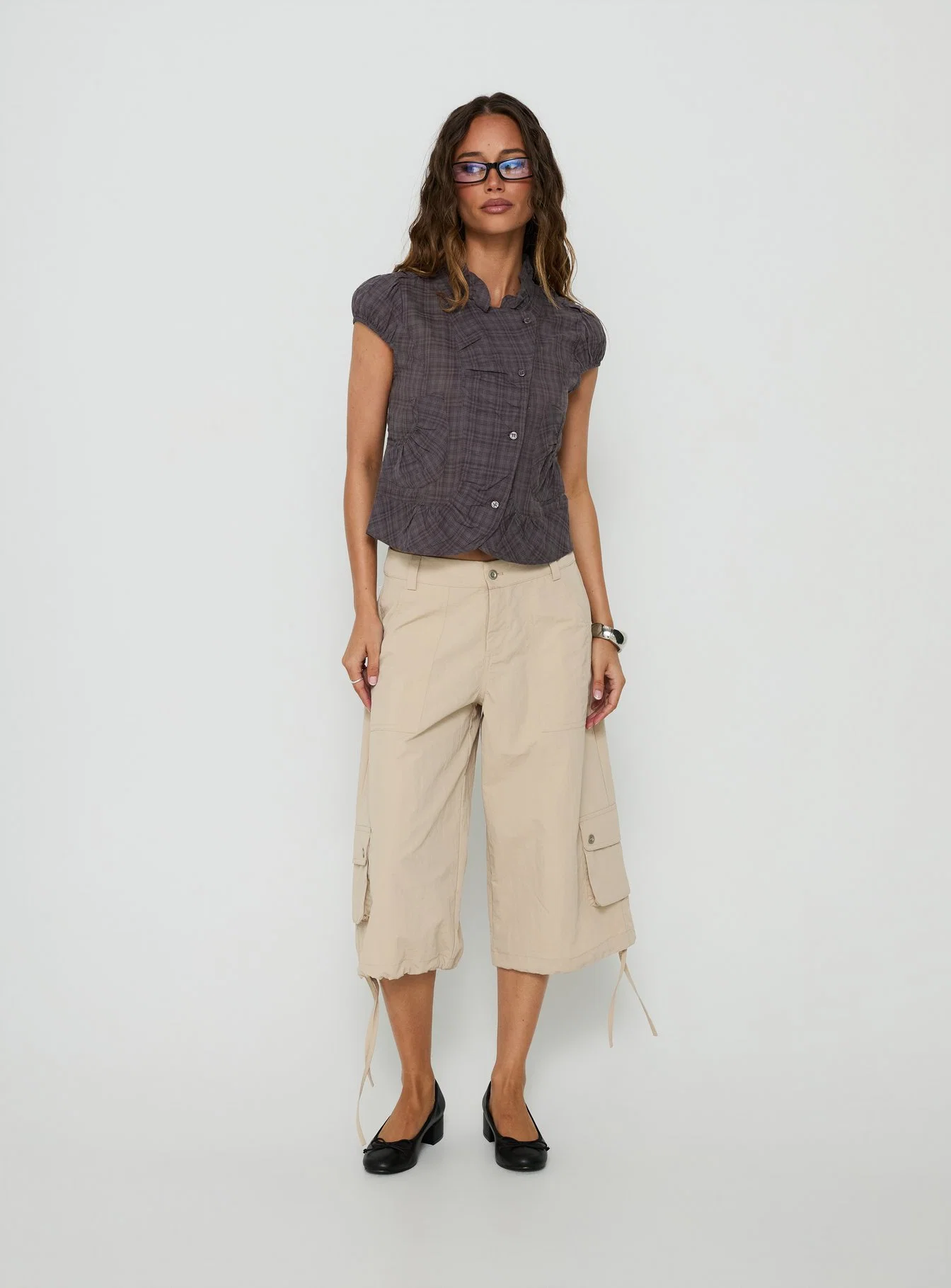 Aryalda Cap Sleeve Blouse Top Multi Check - FASHION NOB