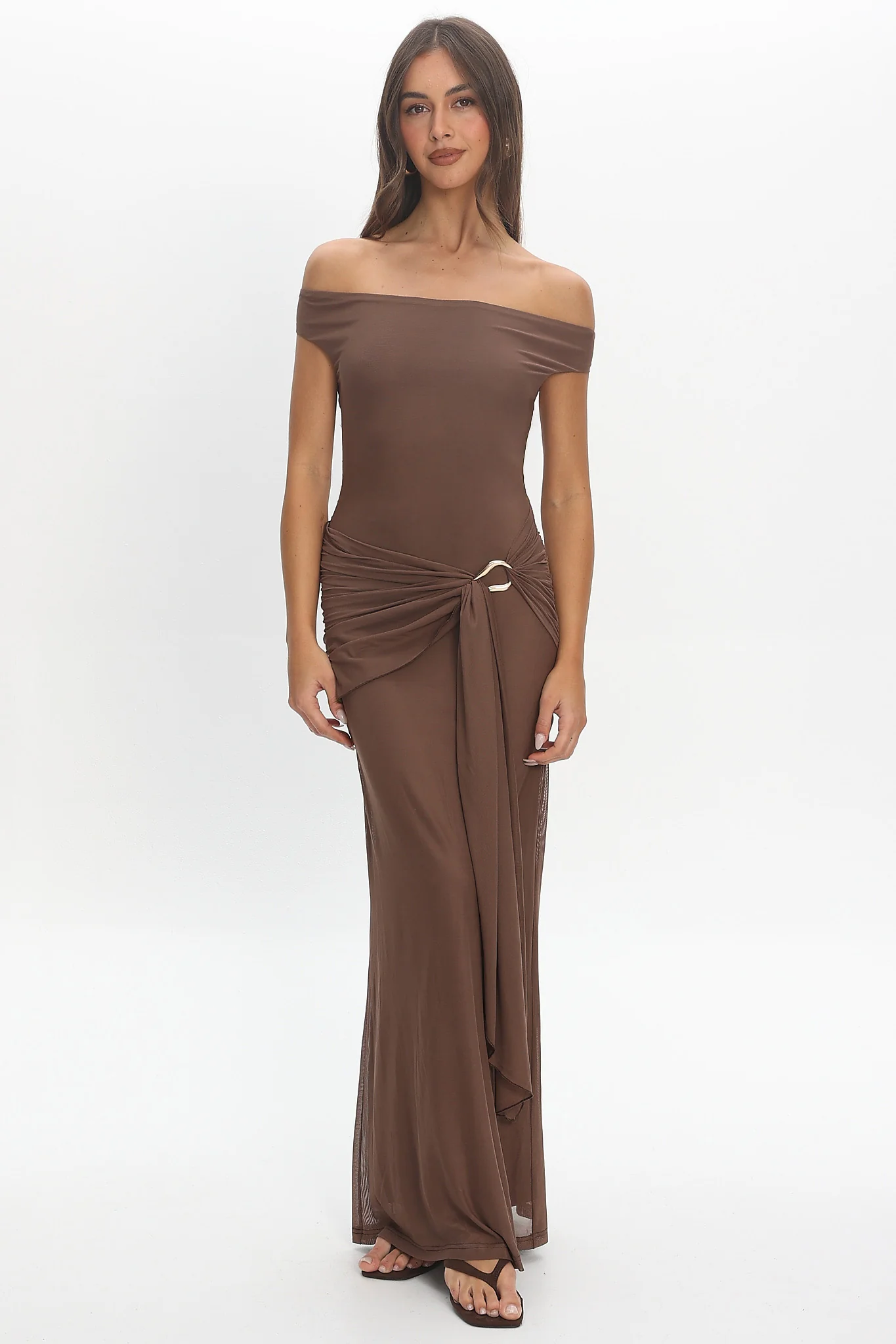 Luli Boat Neck Sash Maxi Dress Cocoa