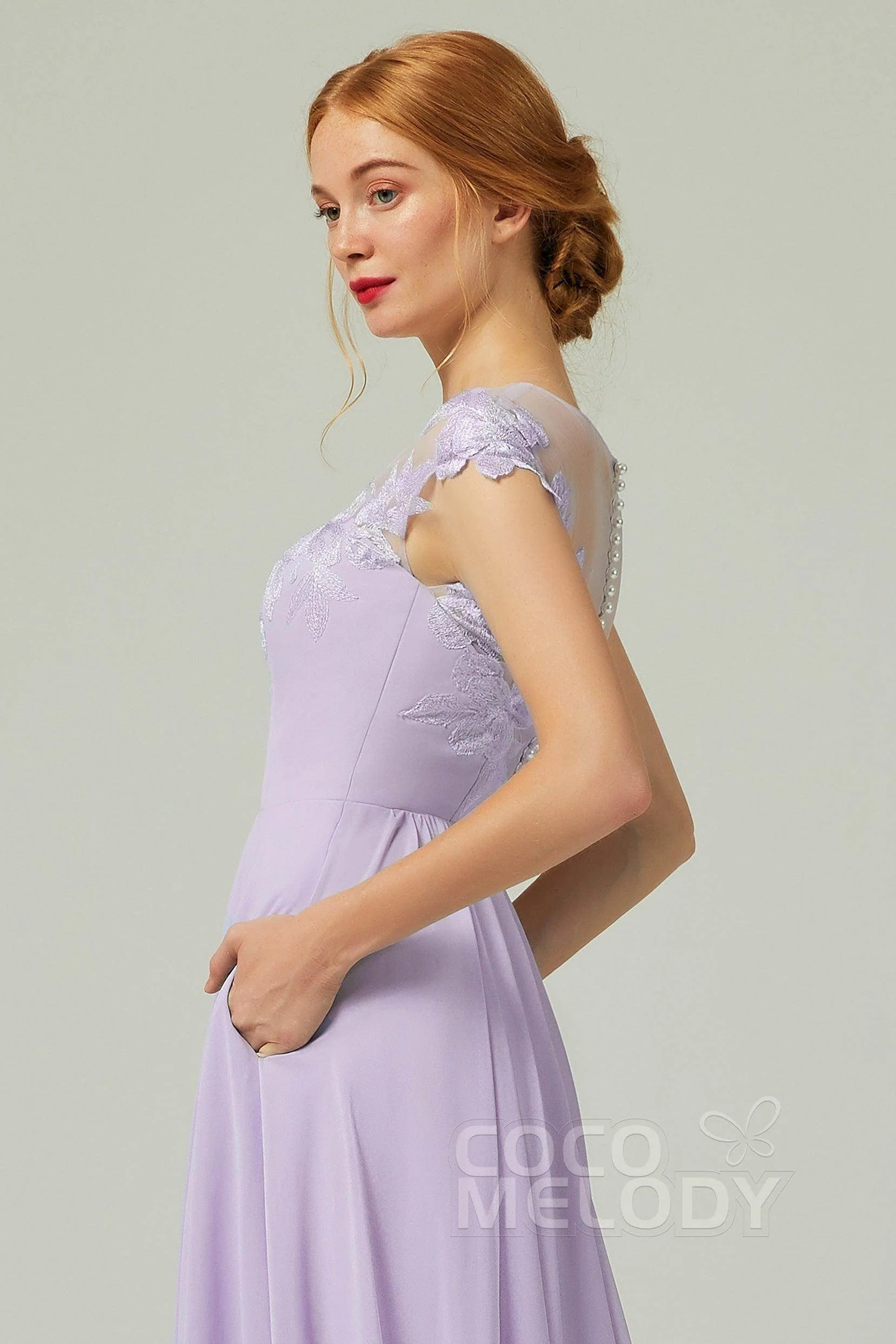 A-Line Sweep-Brush Train Chiffon Bridesmaid Dress CB0248
