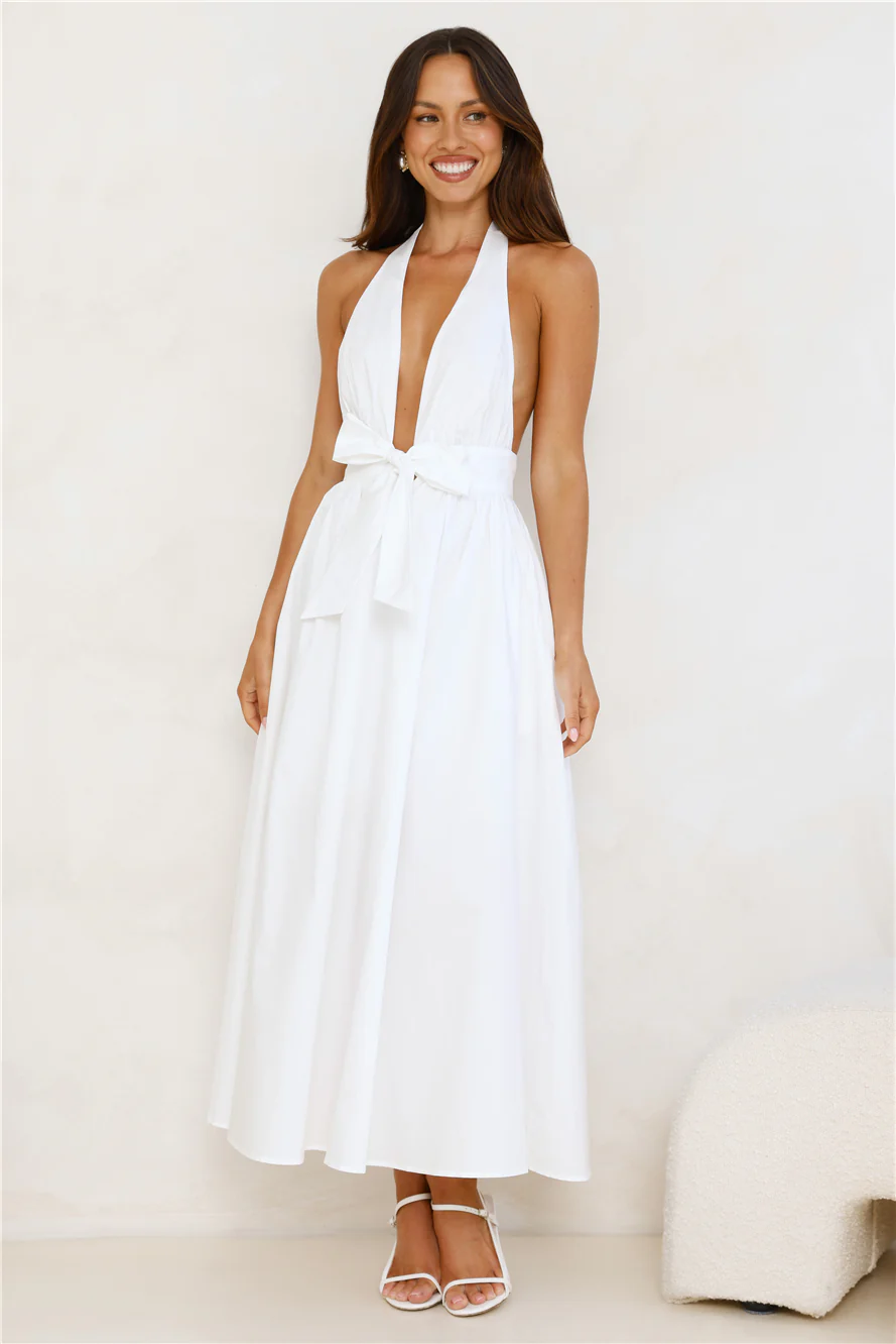 Moonlit Reverie Halter Midi Dress White - luluinthesky