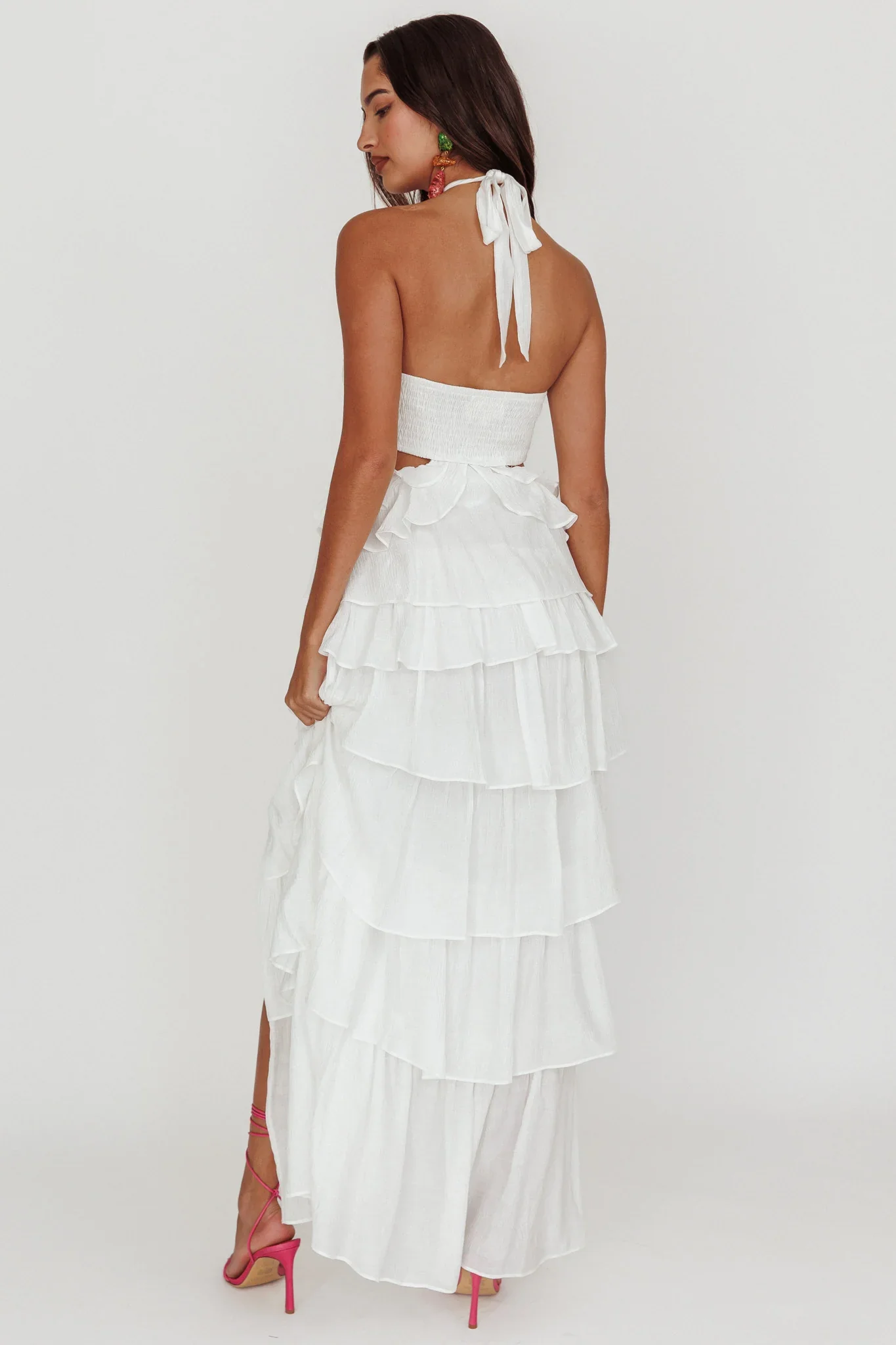 Morpheus Ruffle Halterneck Maxi Dress Off White