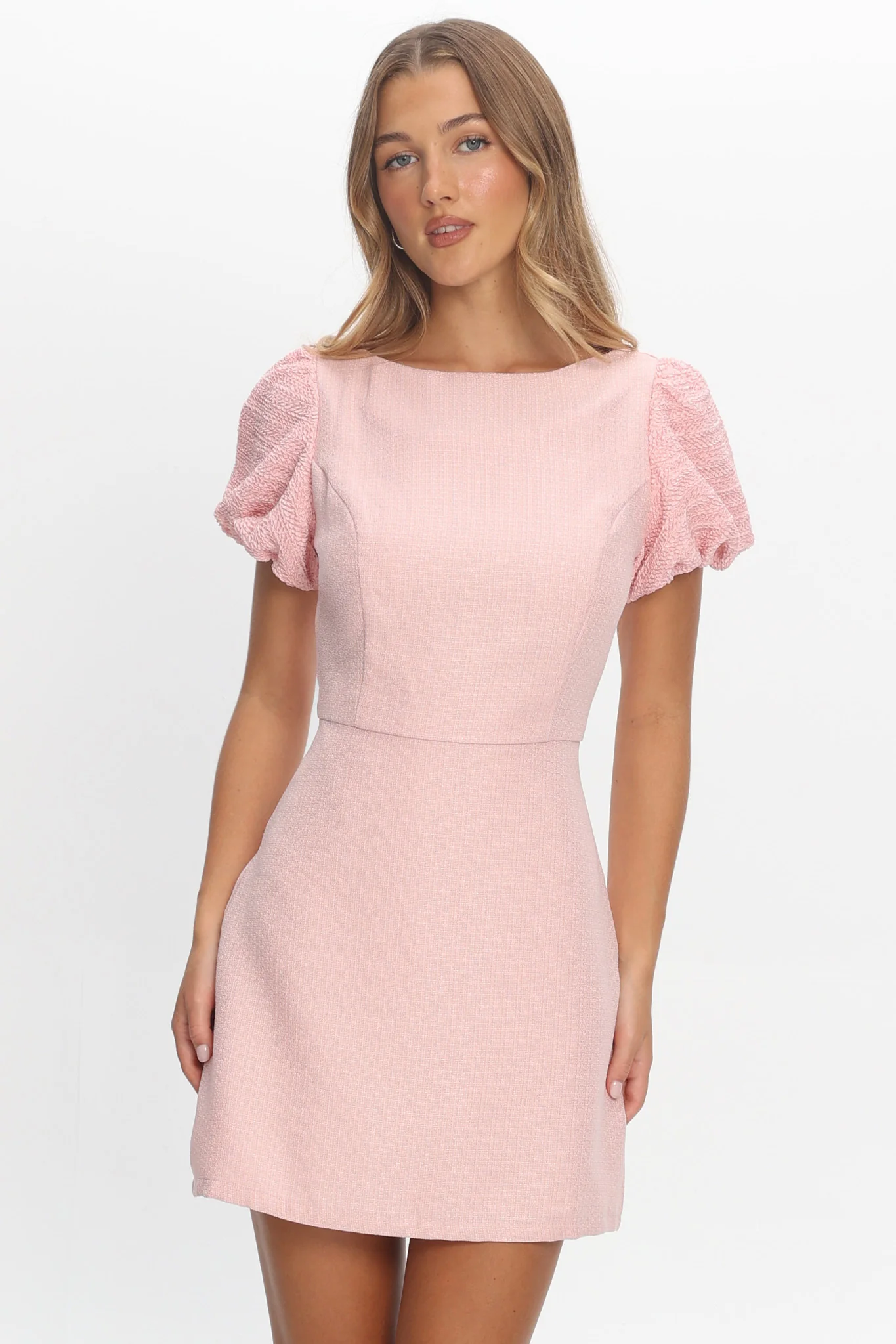 Overheard Puff Sleeve Mini Dress Pink - luluinthesky