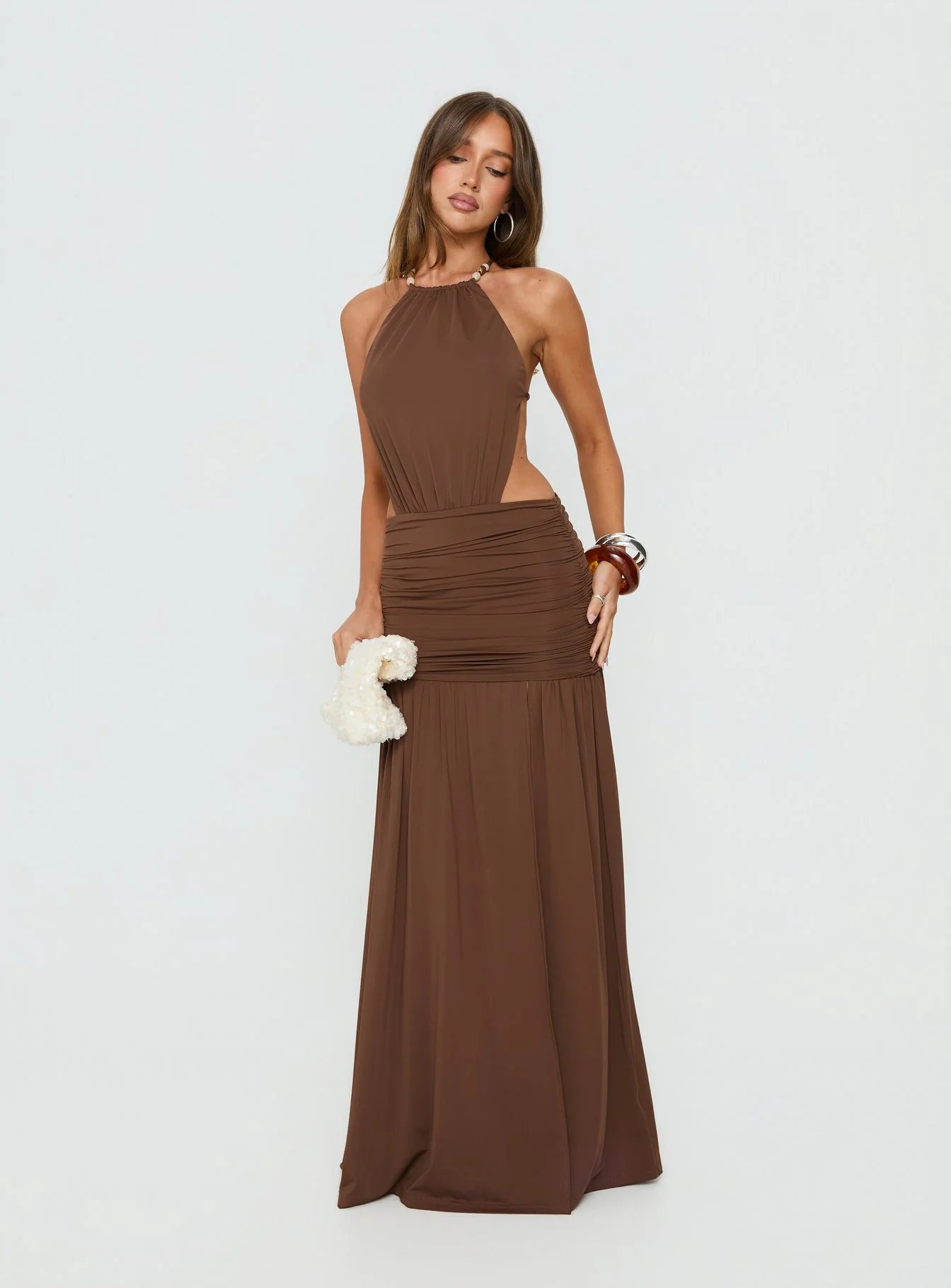 Tykaia Low Back Halter Maxi Dress Chocolate