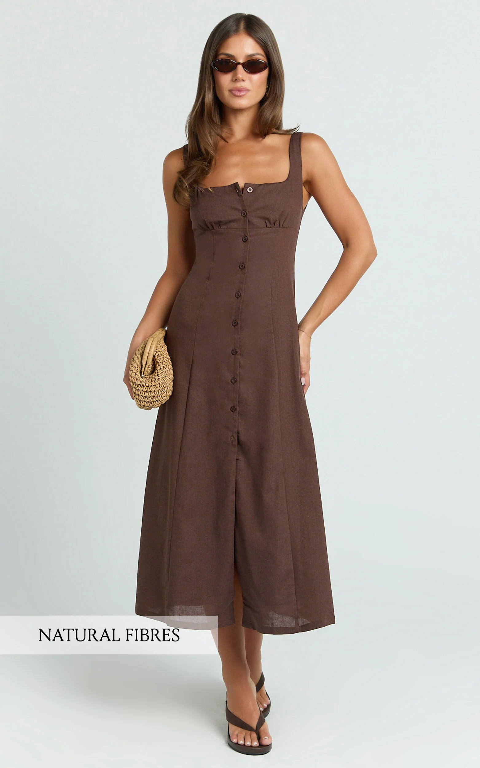 Cameron Midi Dress - Button Front Tie Back Dress in Chocolate