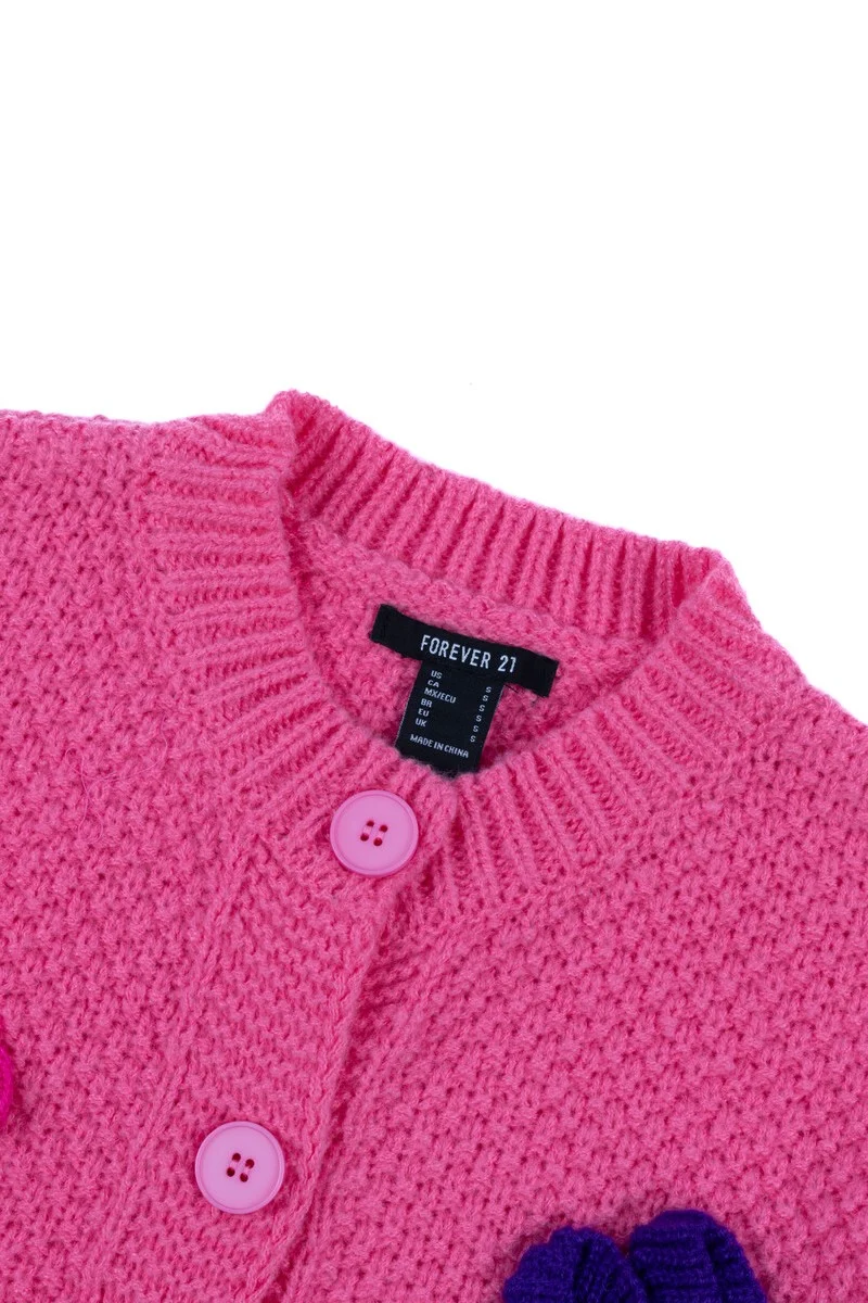 Floral Appliqué Knit Cardigan Sweater