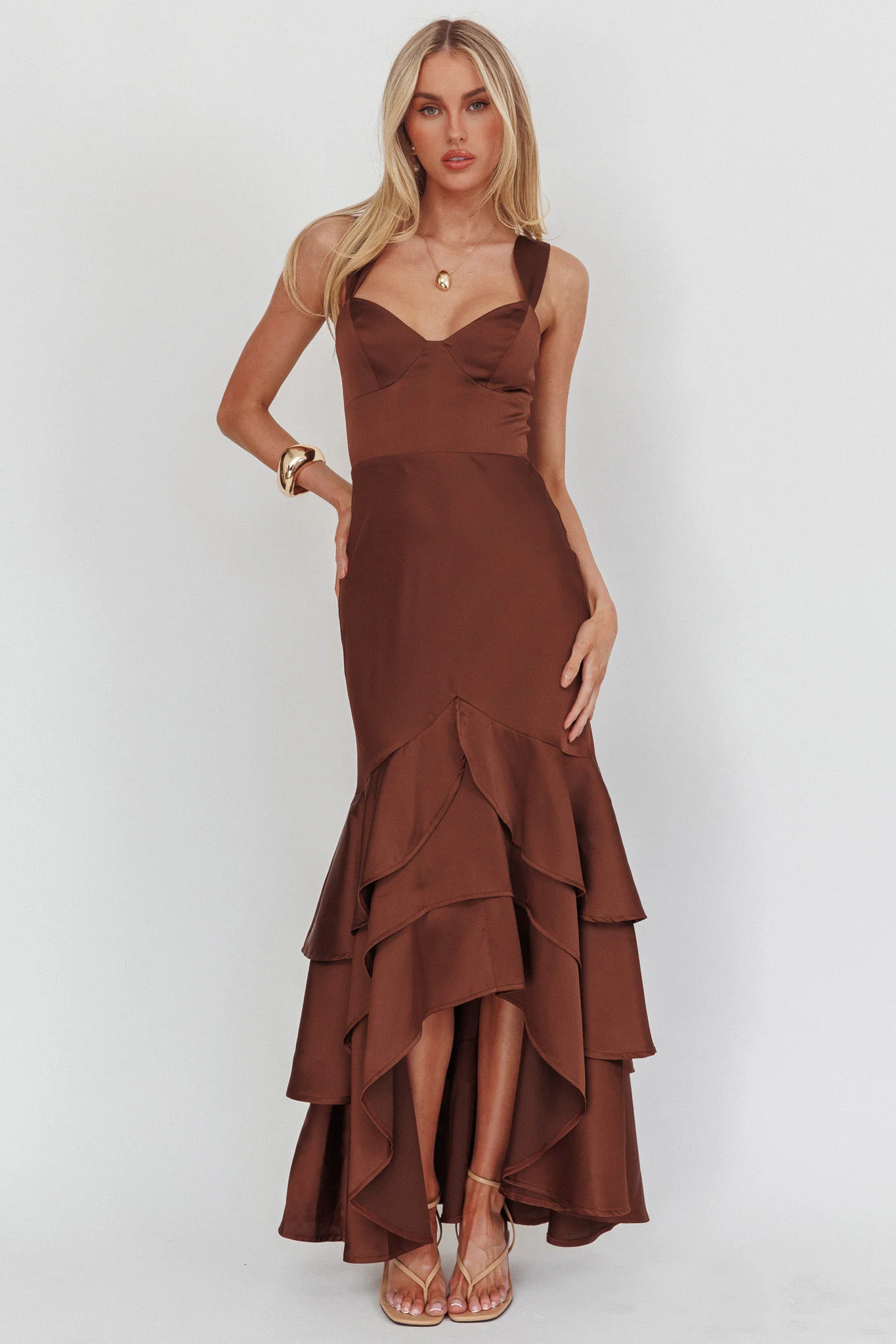 Baylin Layered Mermaid Hem Maxi Dress Coffee - luluinthesky