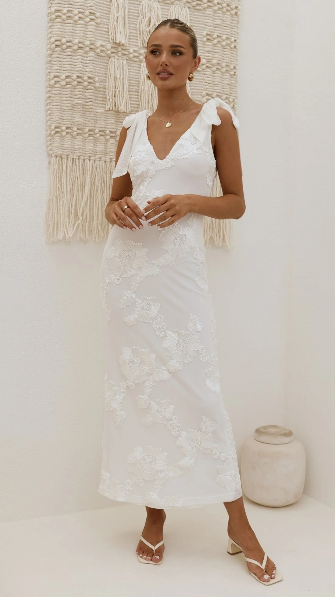 Usha Tie Strap Maxi Dress - White