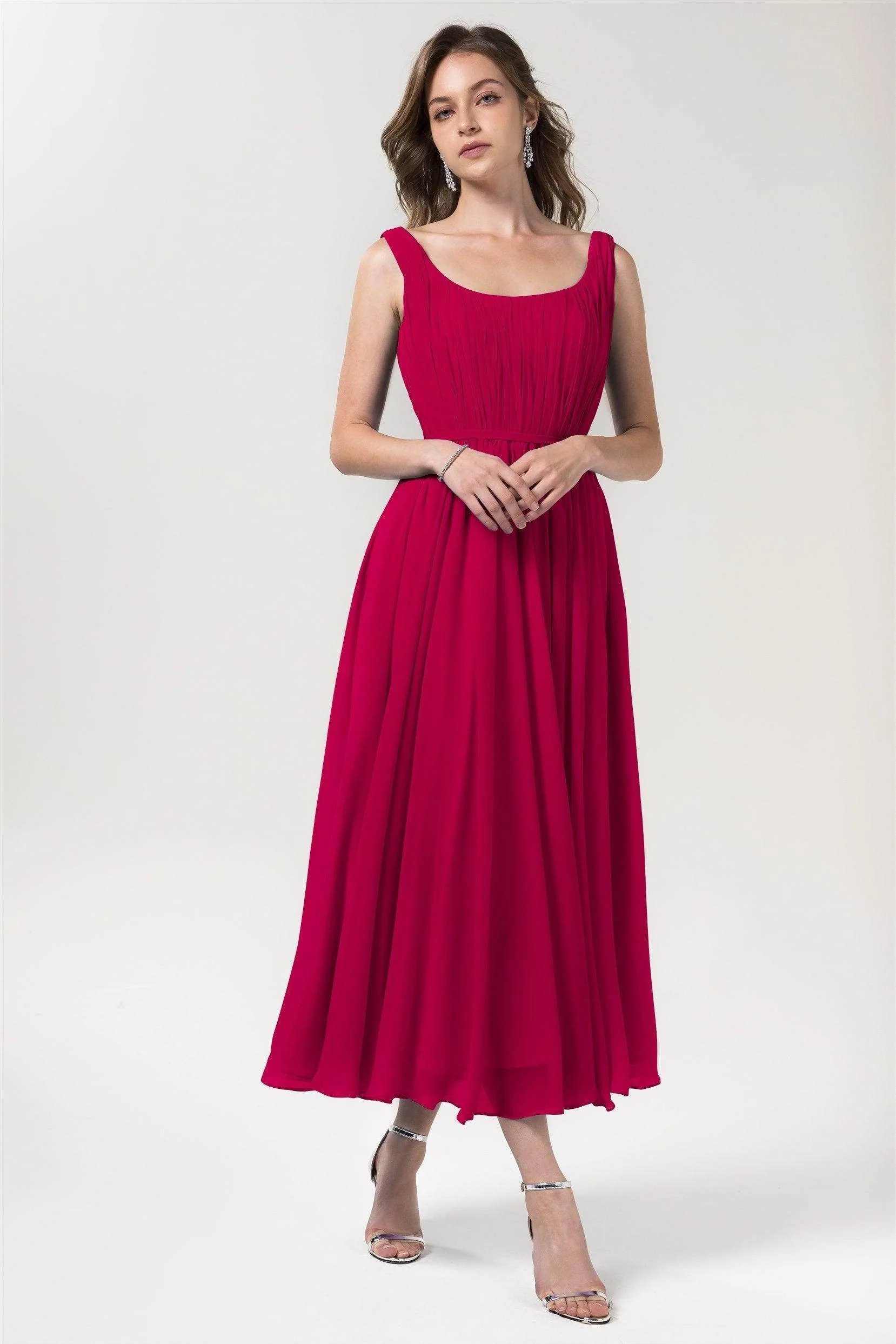A-Line Tea Length Chiffon Bridesmaid Dress CB0555