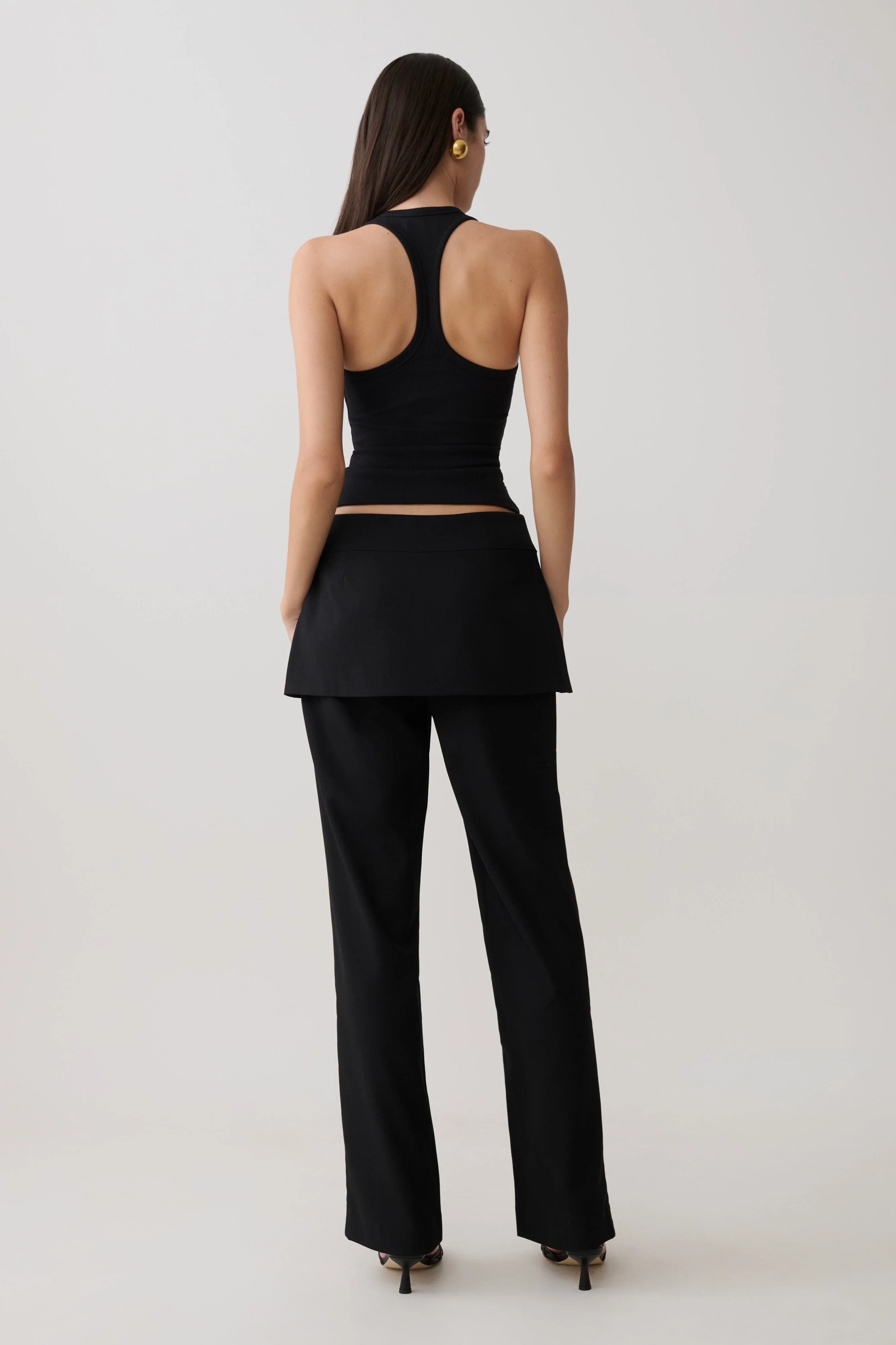 Daisy Wrap Skirt Straight Leg Pants - Black