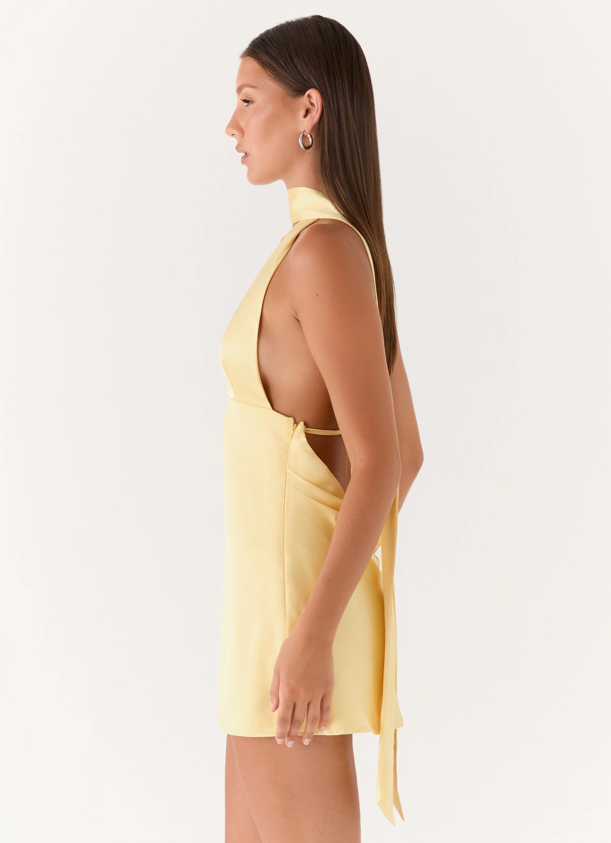 Alicia Satin Halter Mini Dress - Pastel Yellow