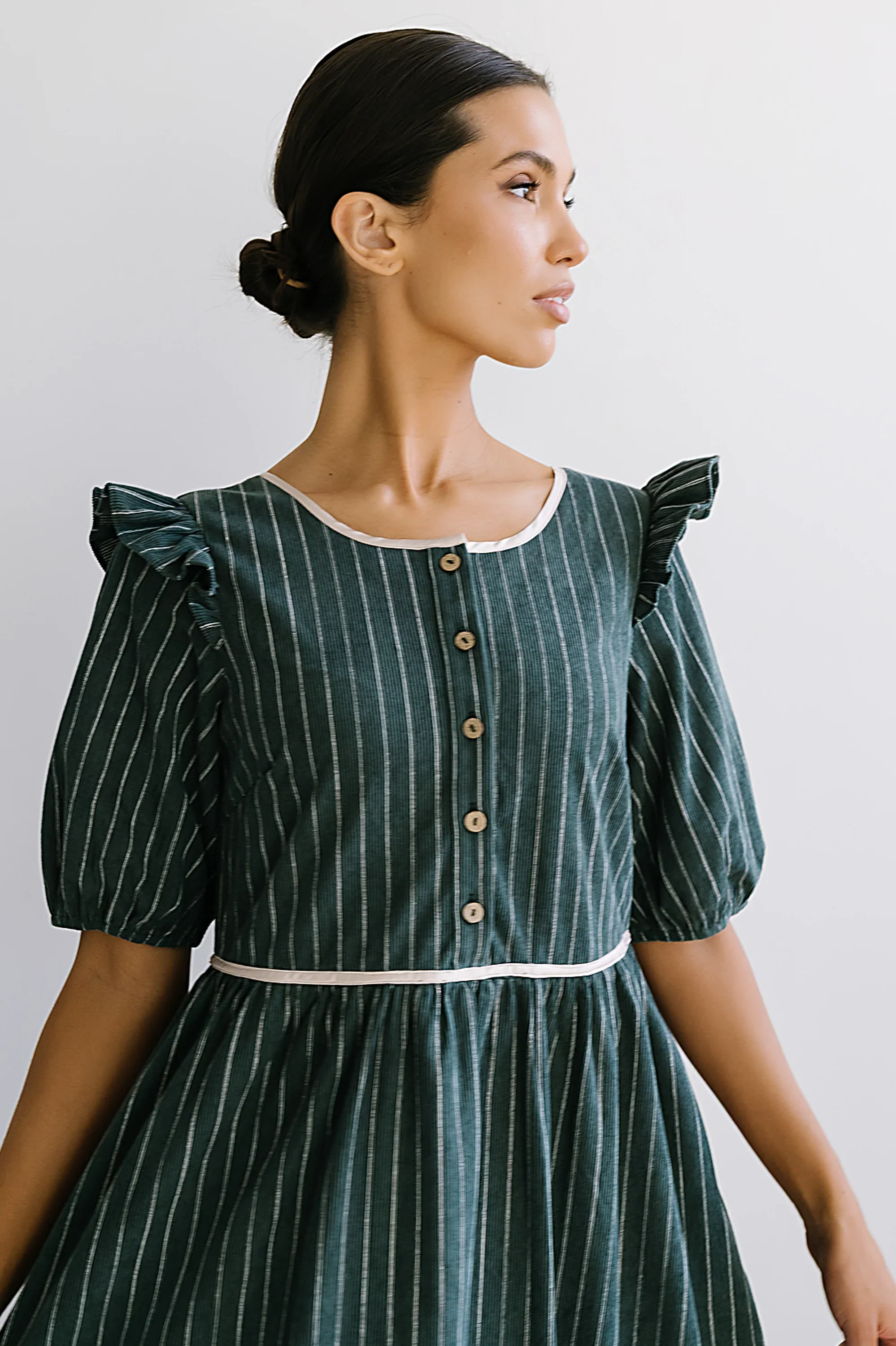 Berlin Corduroy Baby Doll Midi Dress in Green