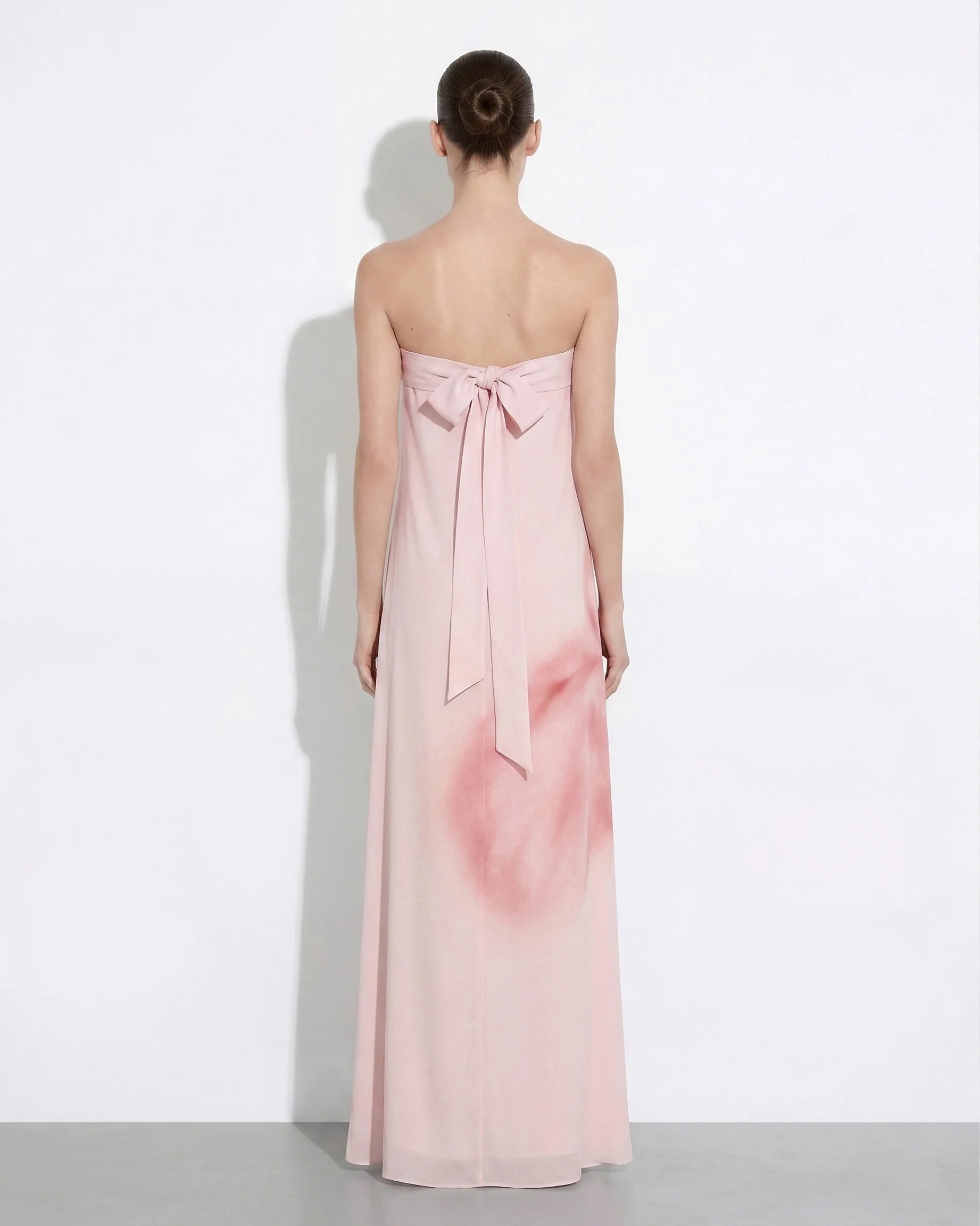 Watercolor Floral Print Strapless Maxi Dress - Pink - FASHION NOB