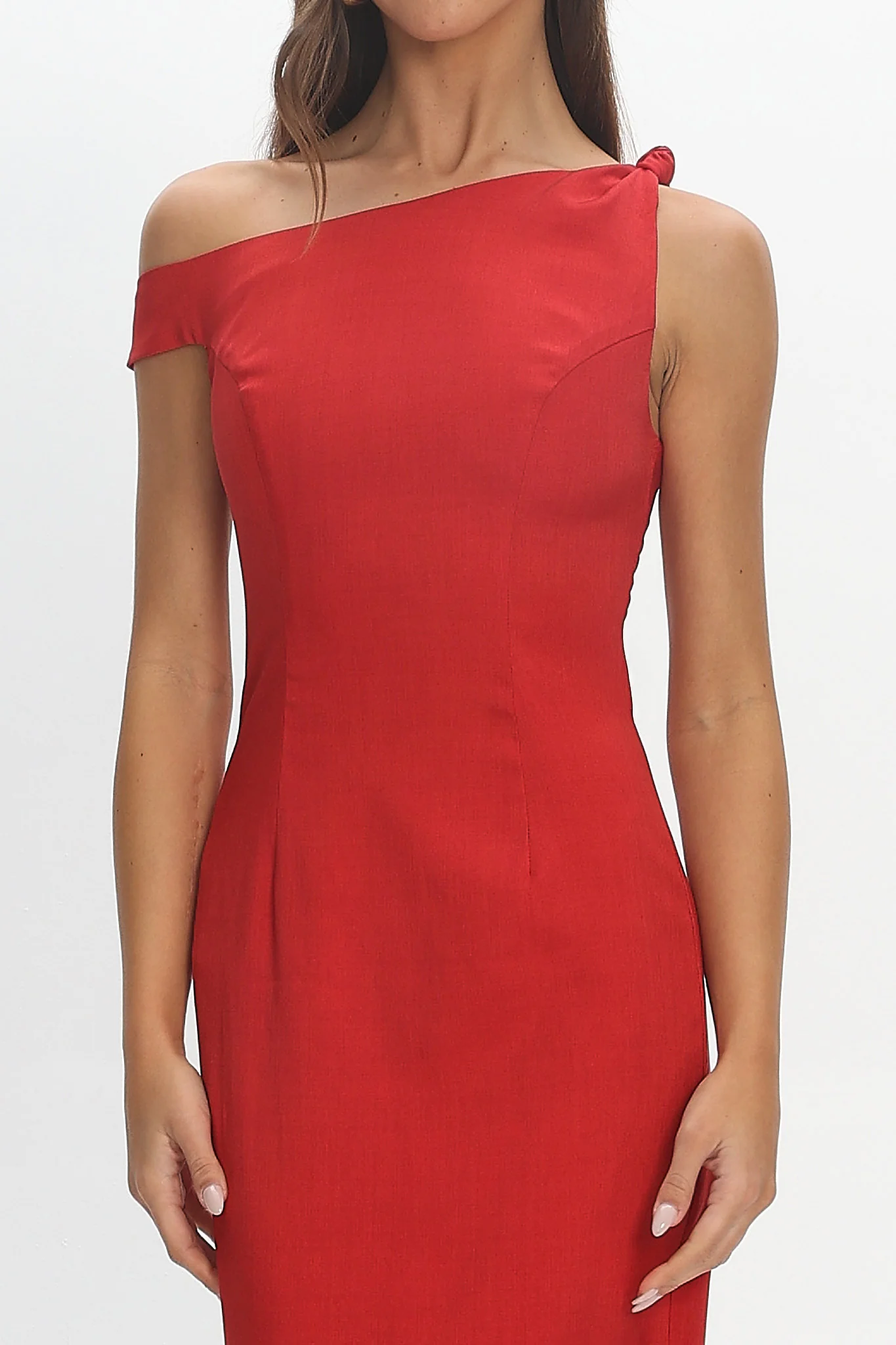 Heating Up Asymmetric Neckline Maxi Dress Red - luluinthesky