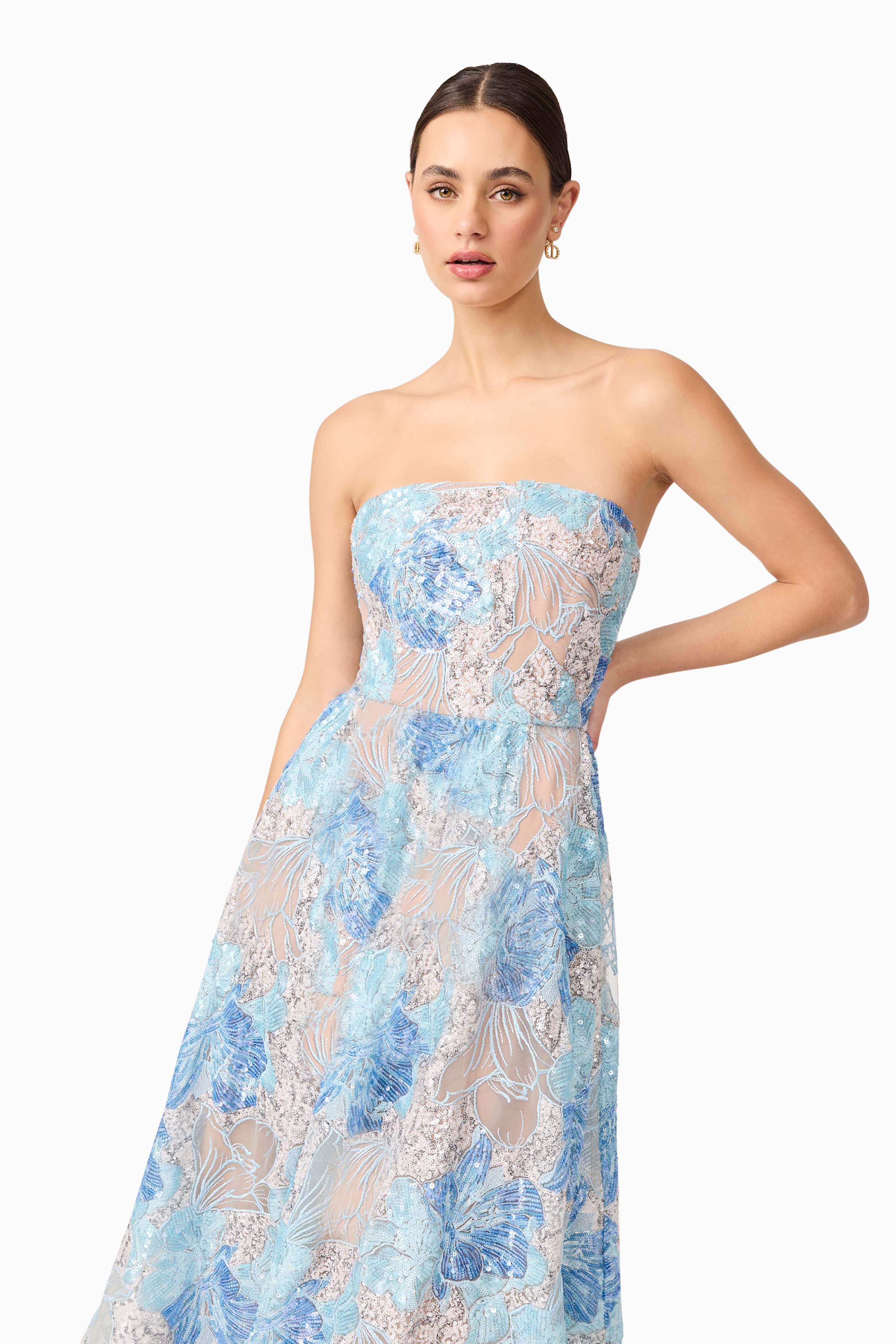 Leonie Cocktail Midi Dress in Blue