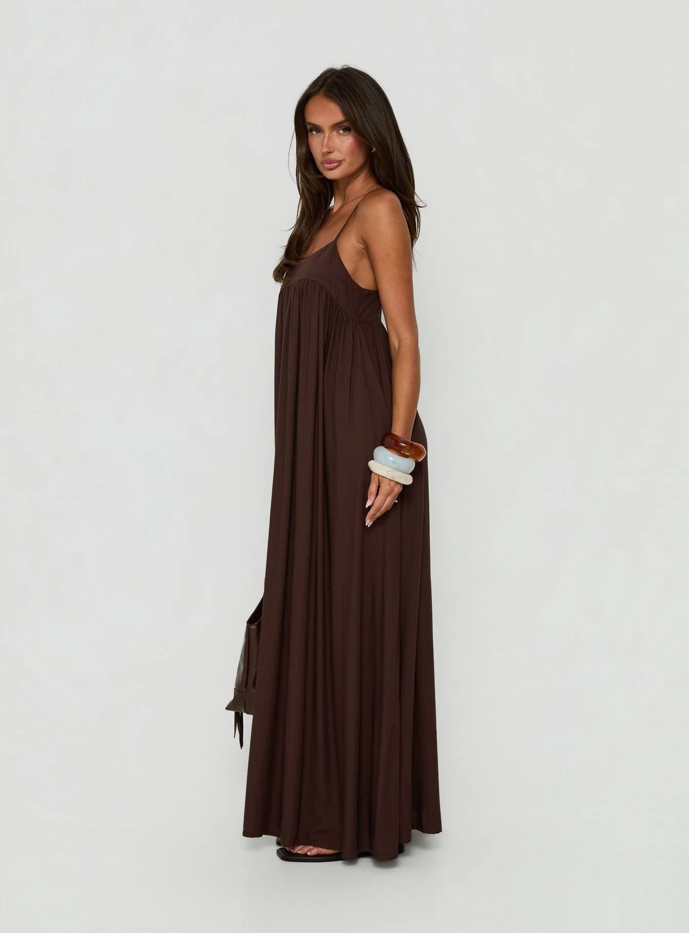 Wildah Linen Smock Maxi Dress Brown - FASHION NOB