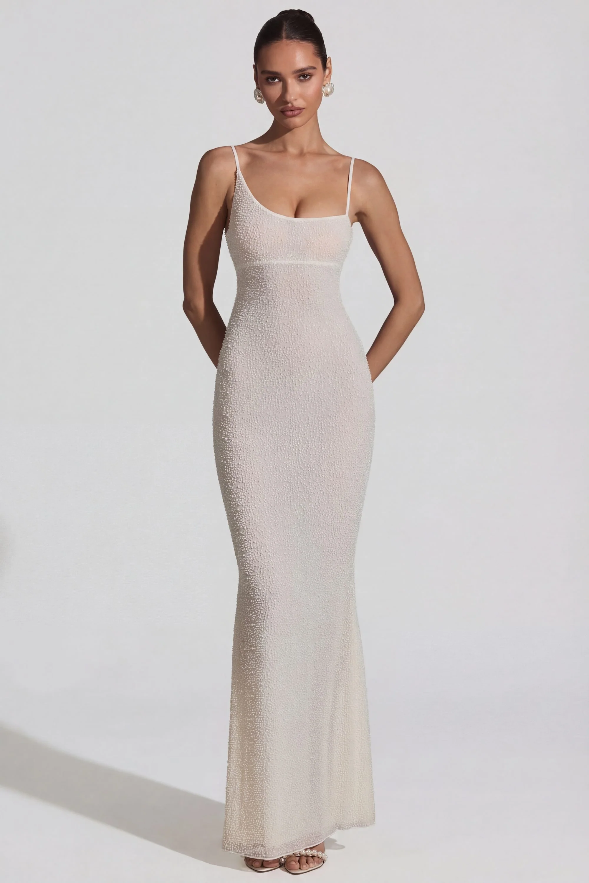 Embellished Backless Maxi Dress in White