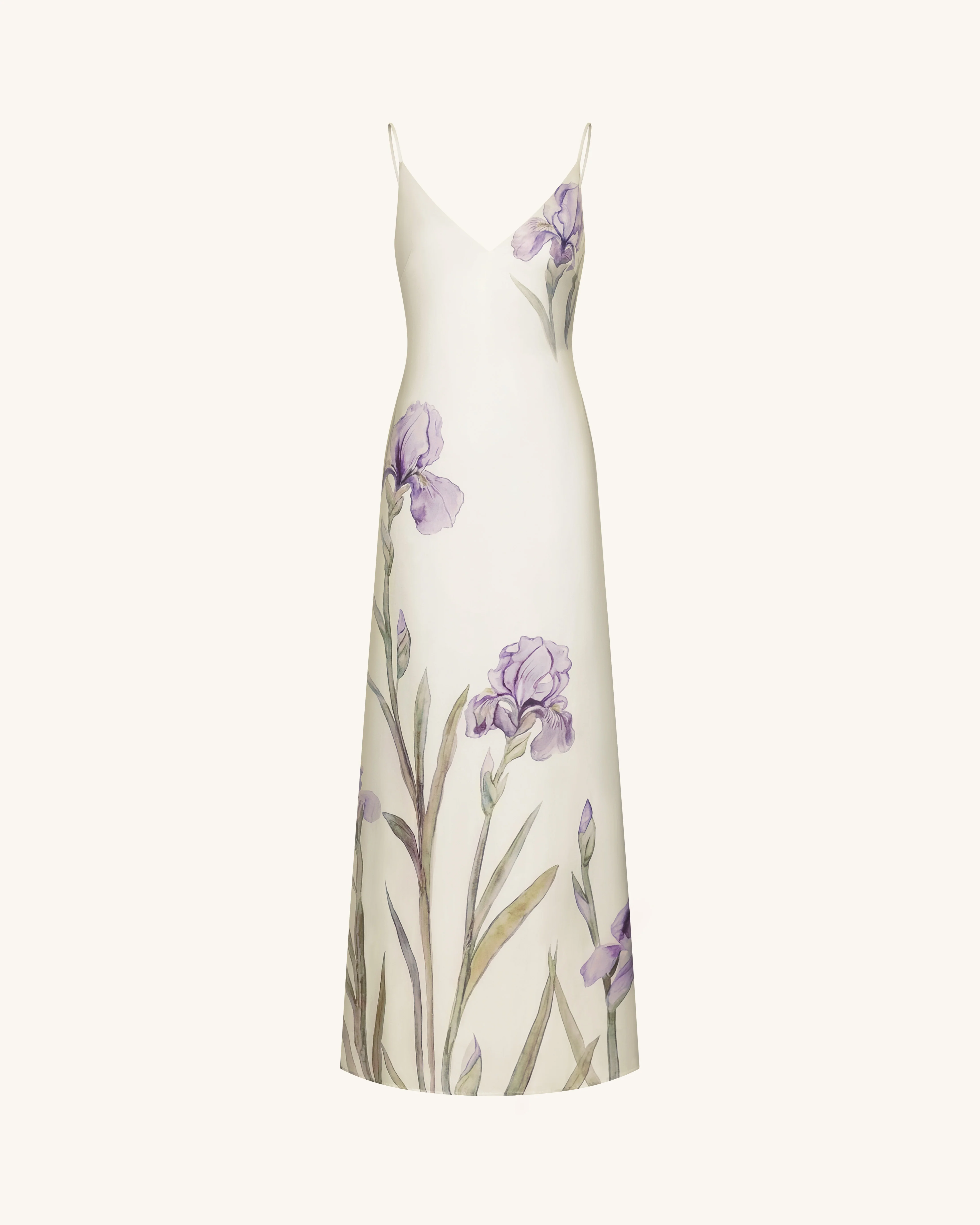 Iris Motif Satin Slip Gown - White - FASHION NOB