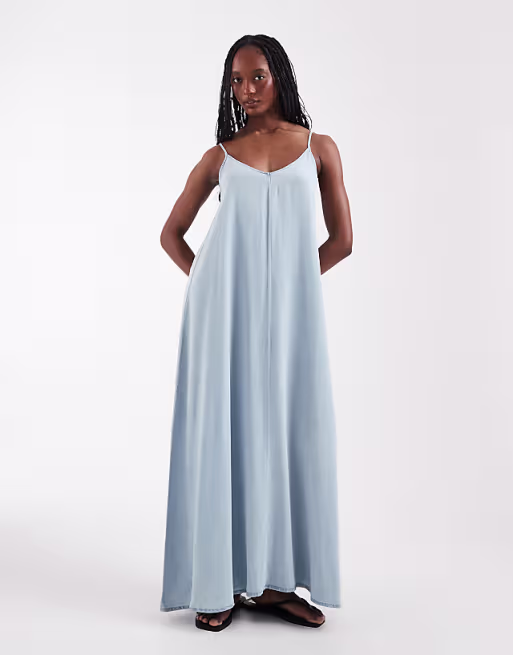 ONLY Tall chambray maxi dress in light blue