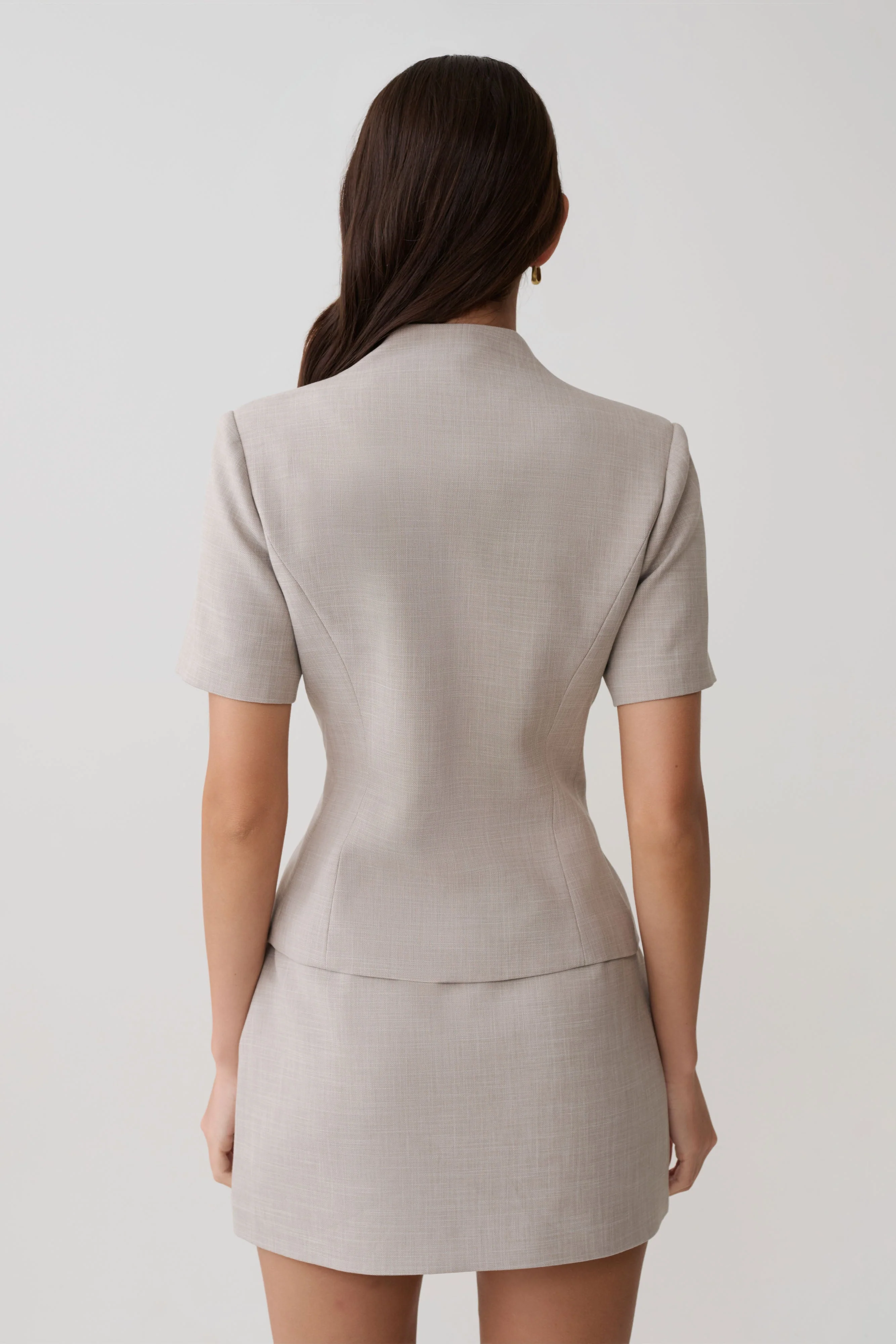 Laila Suiting Short Sleeve Top - Grey