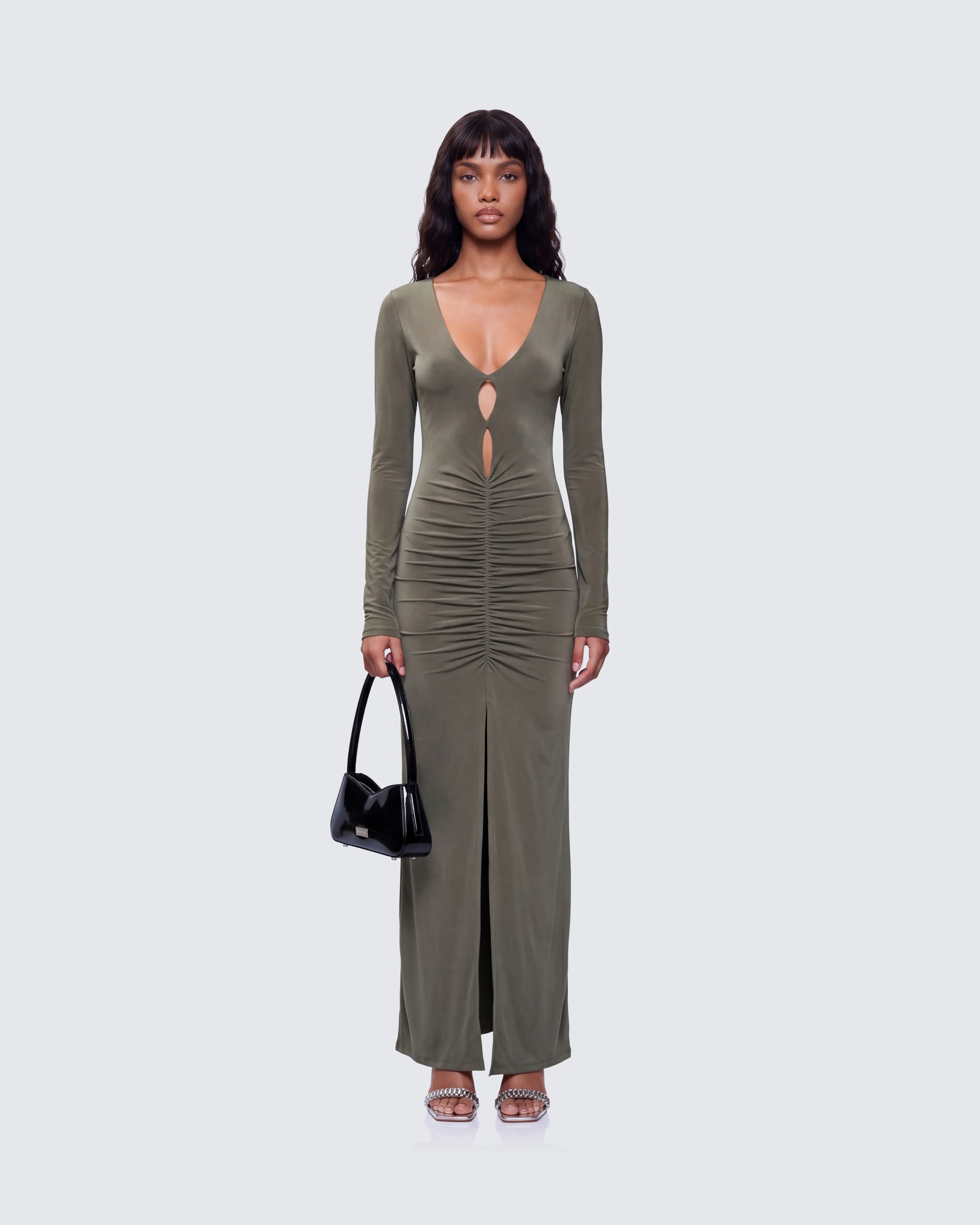 Isley Green Cut Out Ruched Maxi Dress