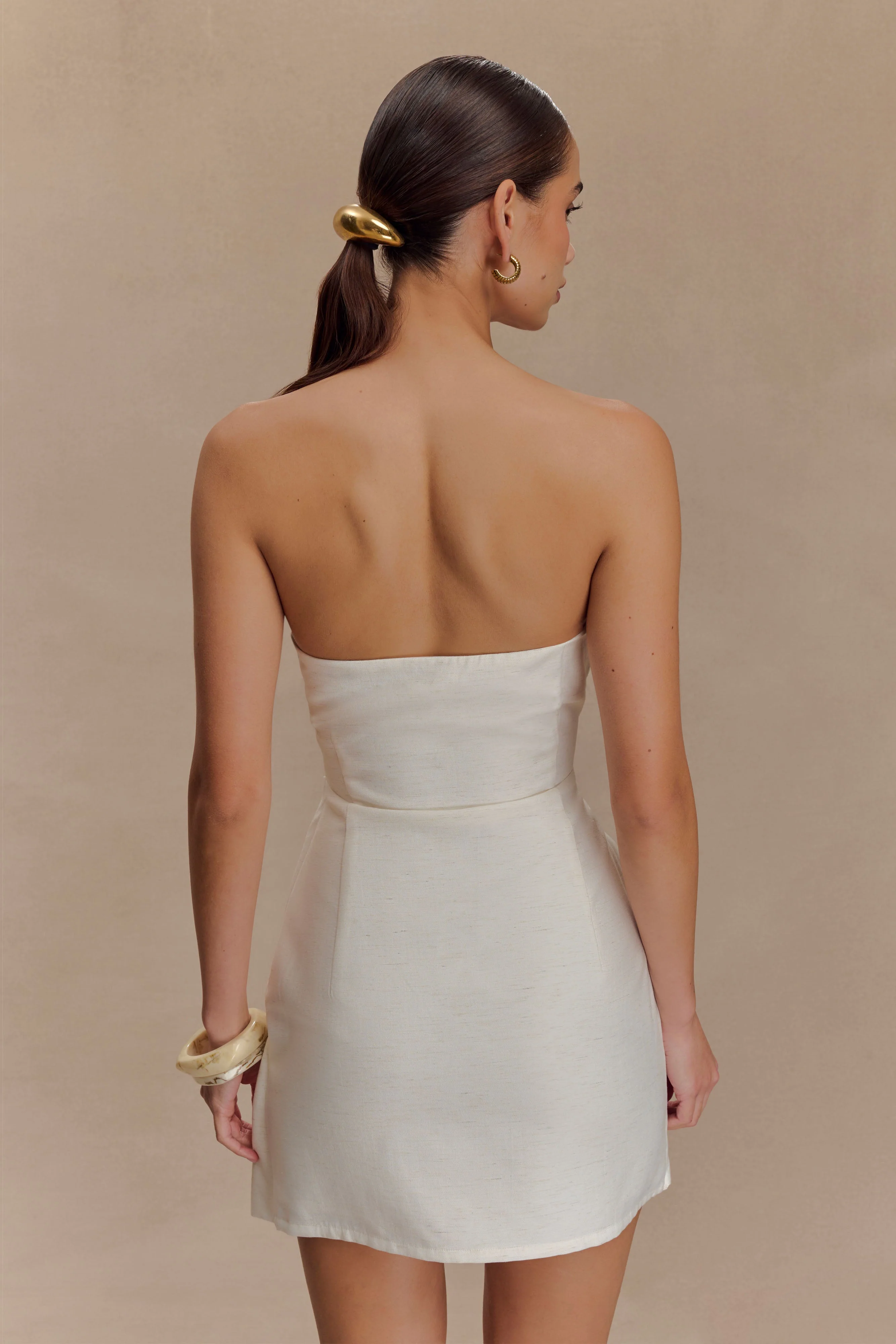 Steph Strapless Linen Mini Dress - White