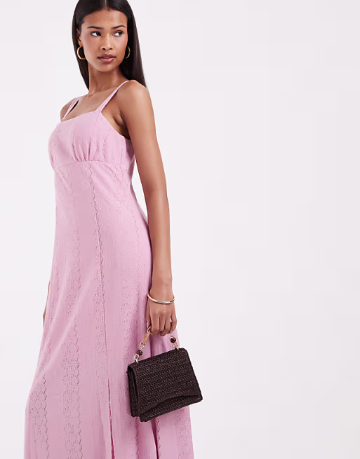 Vero Moda broderie cami maxi dress in light pink