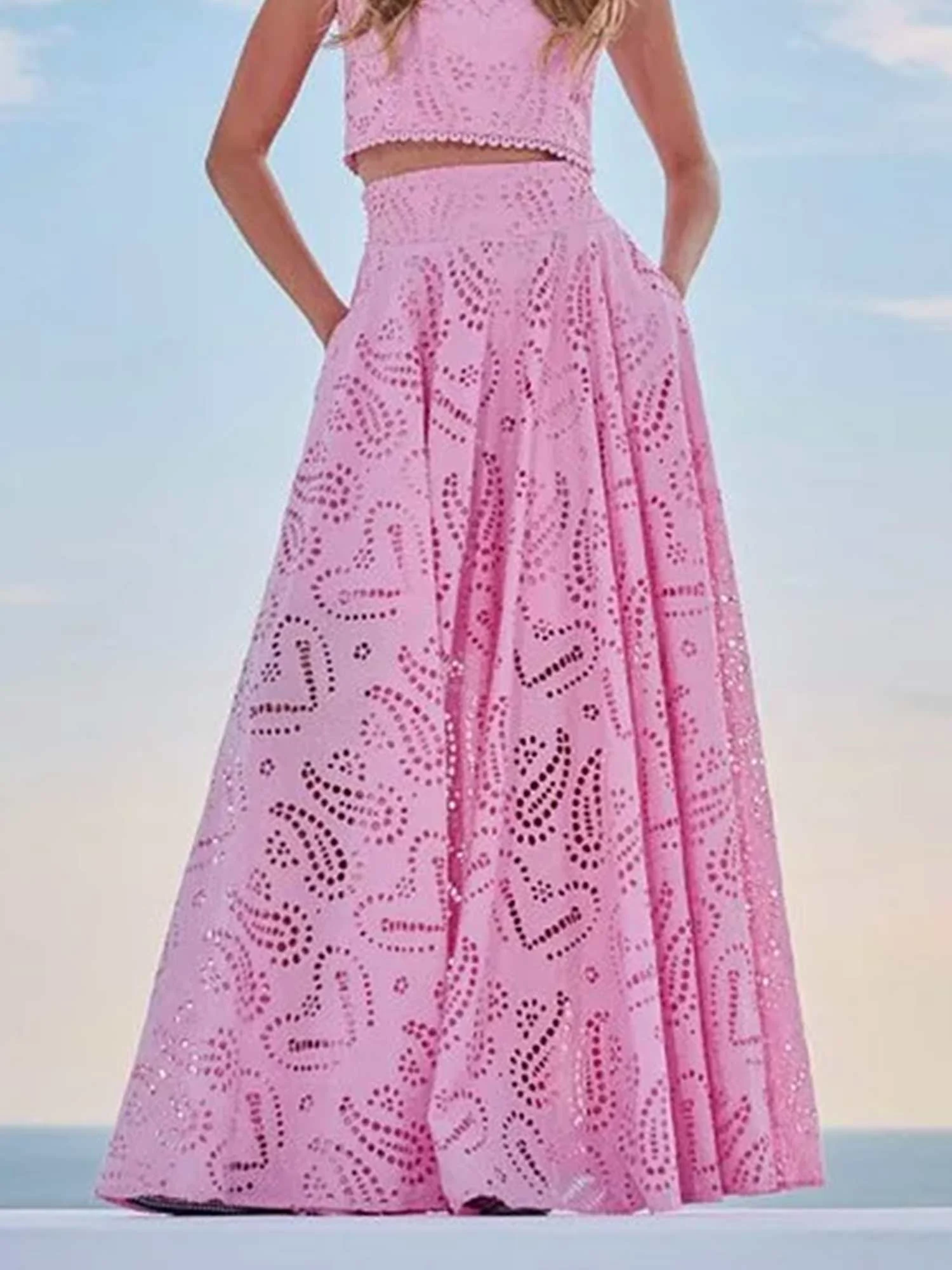 Embroidered Eyelet Maxi Skirt