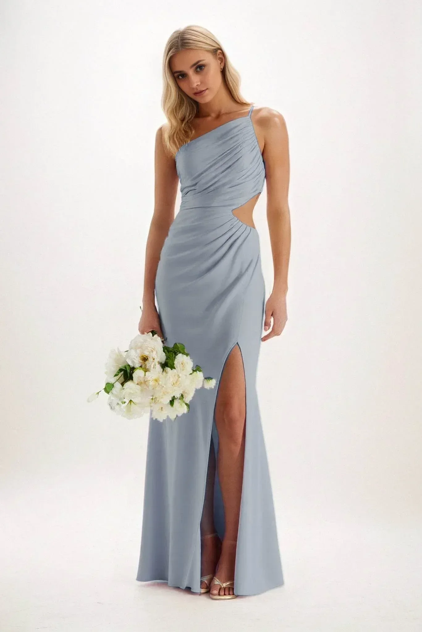 Sheath-Column Maxi Luxe Satin Bridesmaid Dress CB0842