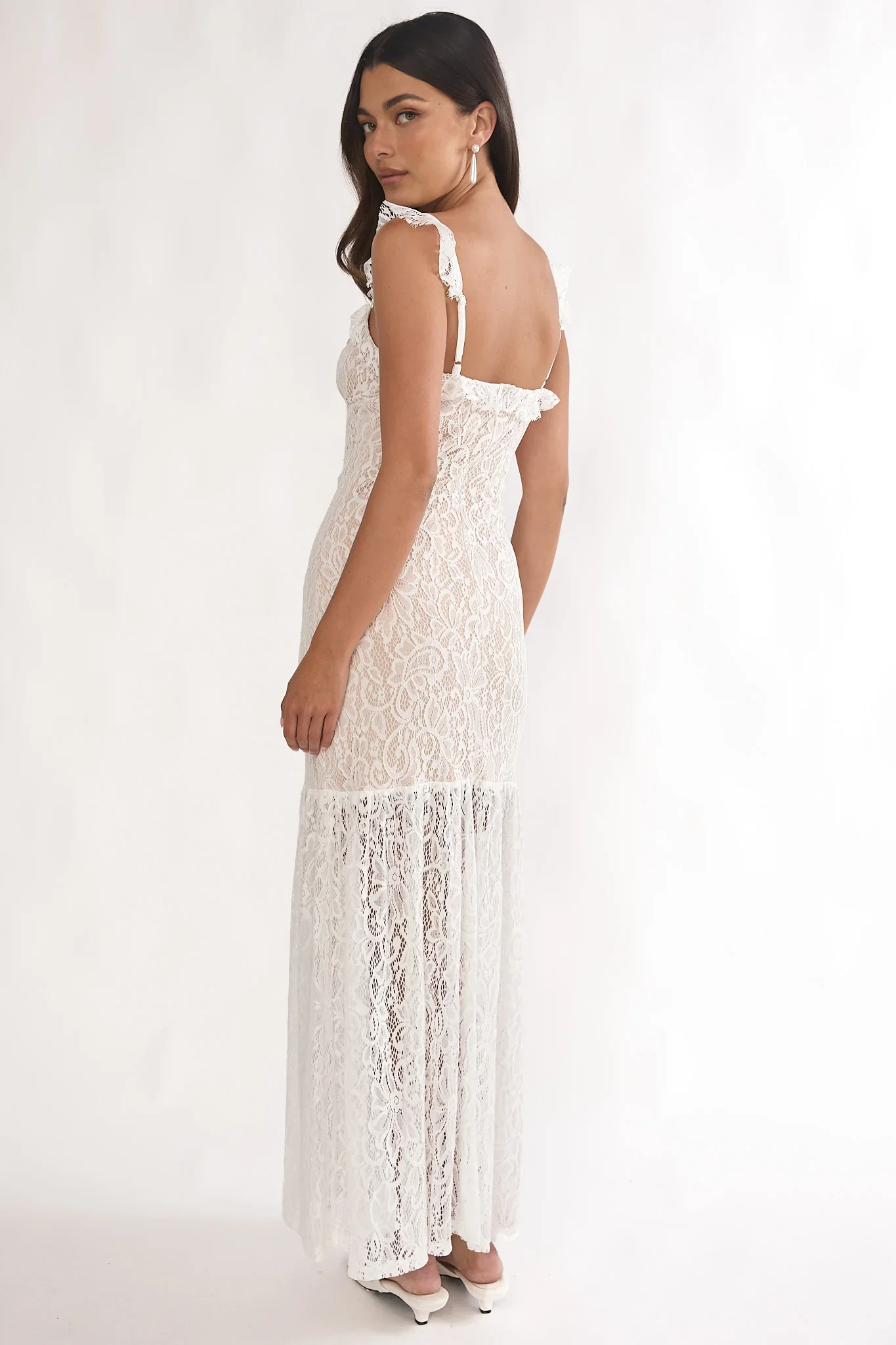 Noraya Lace Overlay Maxi Dress White