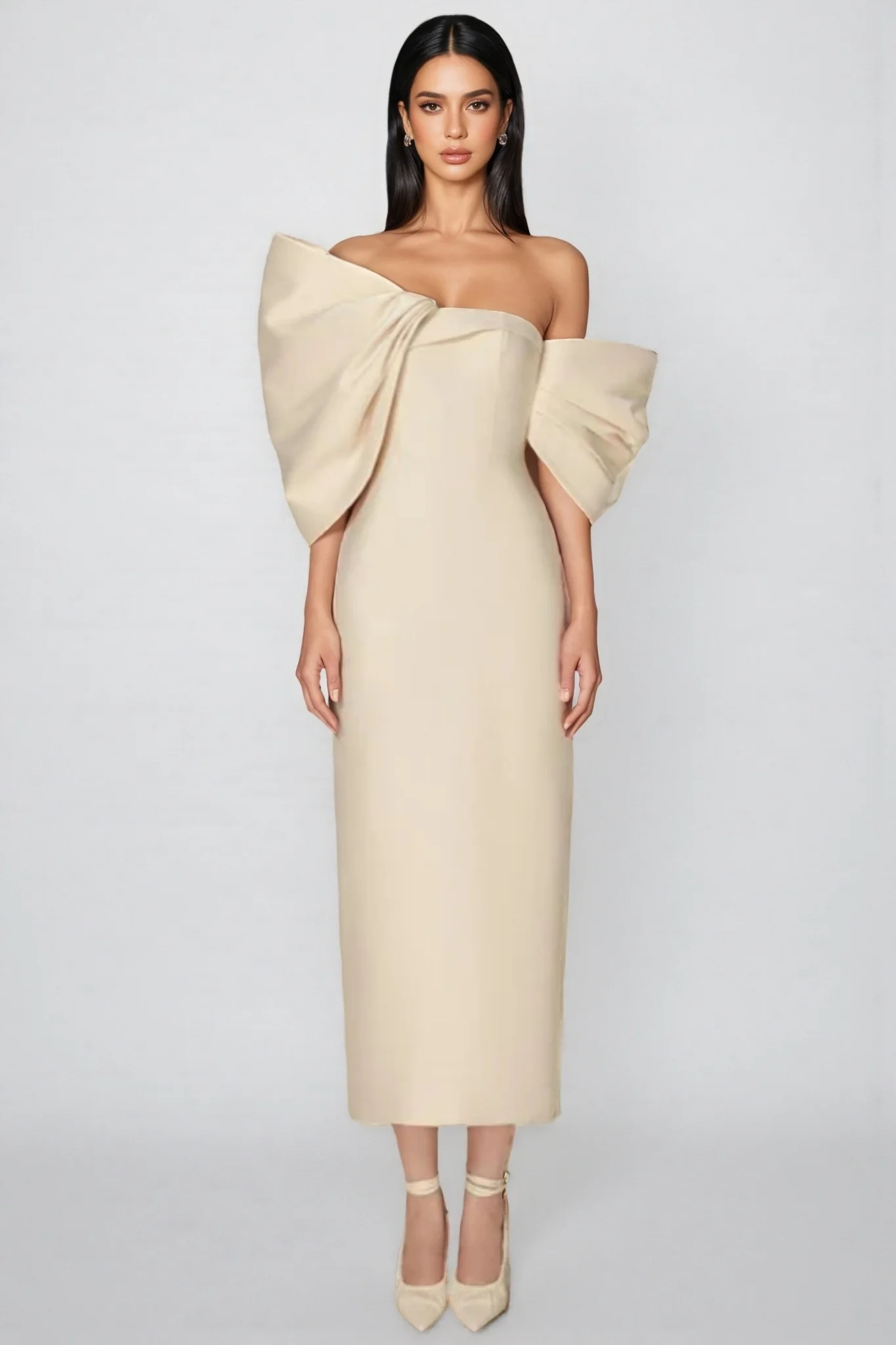 Olera Strapless 3D Bow Maxi Dress-Apricot