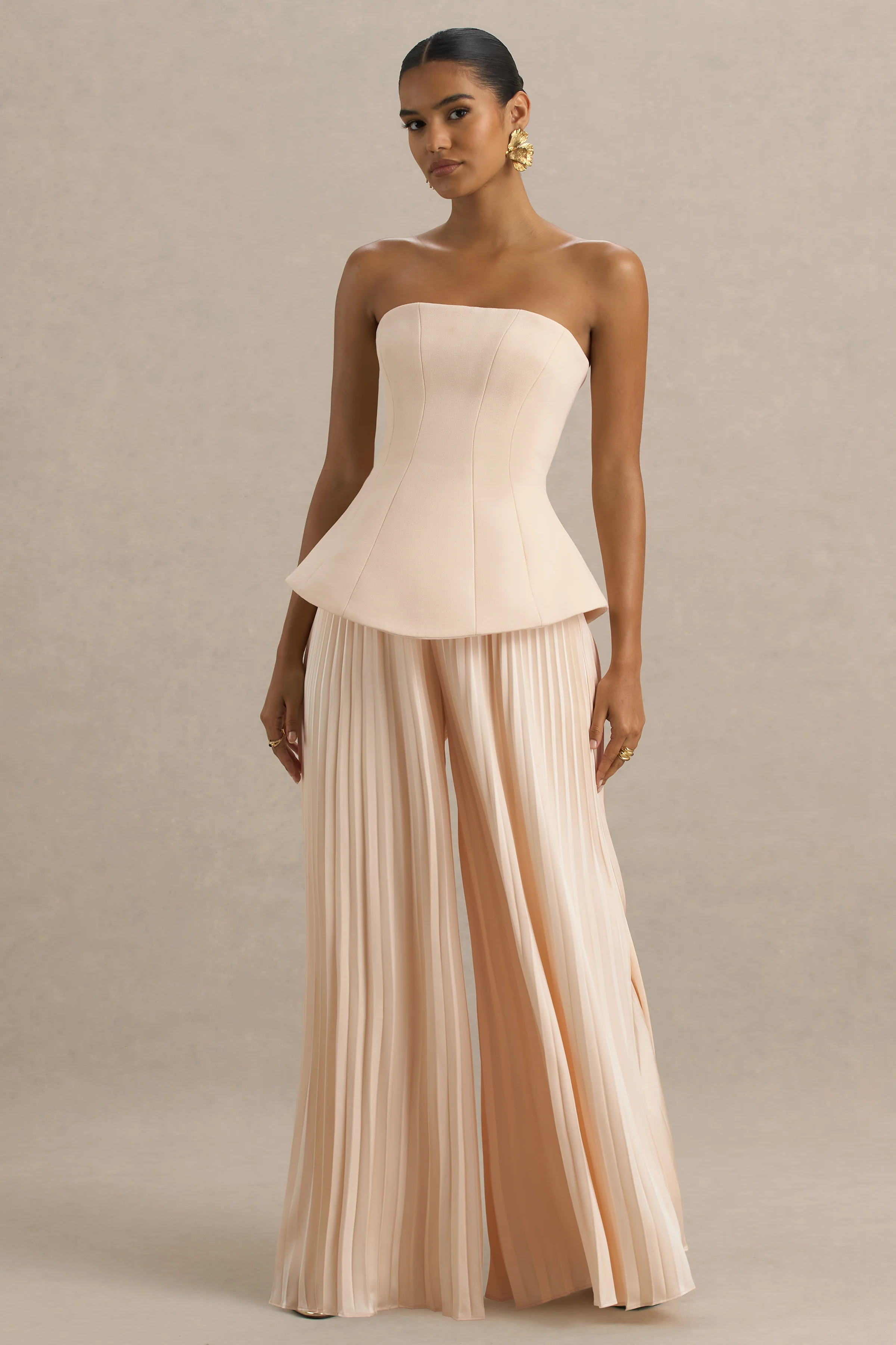 Feeling Good | Nude Bandeau Jumpsuit With Pleated Trouser