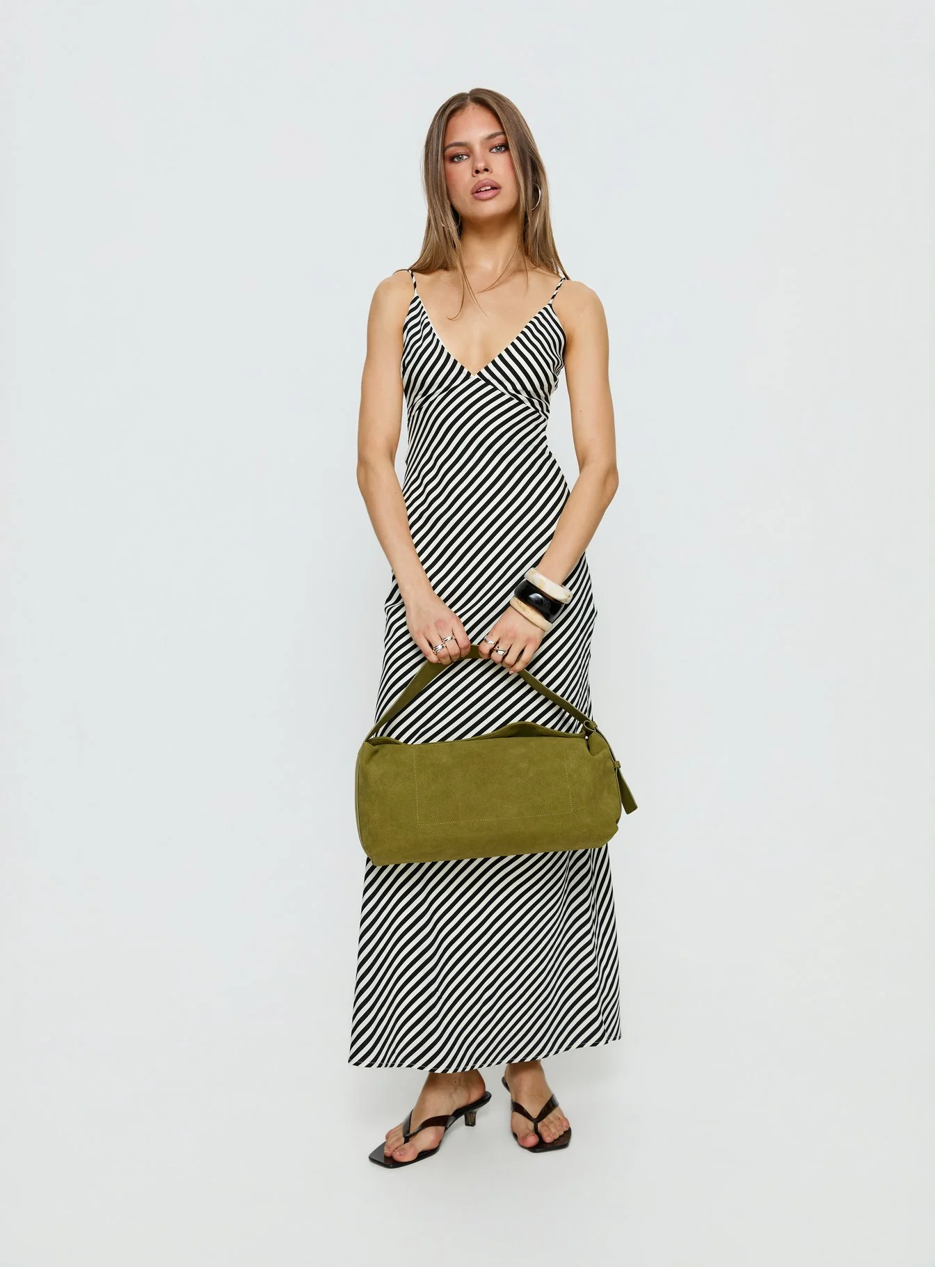 Lesondo V Neck Maxi Dress Black / White Stripe