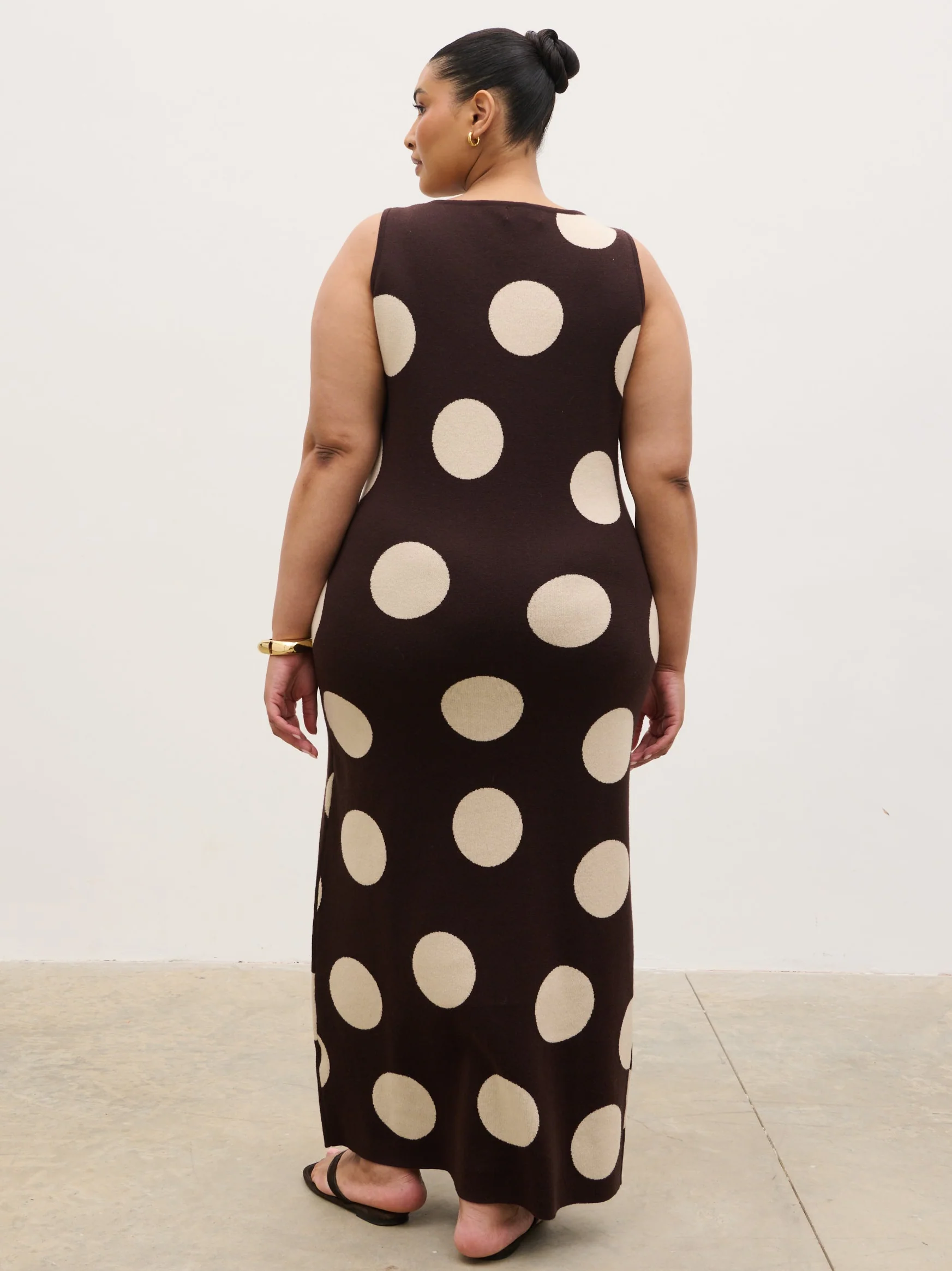 Sarover Polka Dot Maxi Knit Dress Curve - Chocolate and Cream