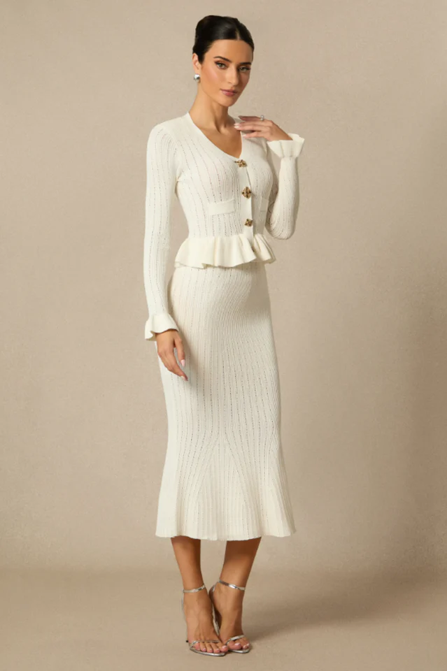 Alice Ruffle Ribbed Knit Midi Dress