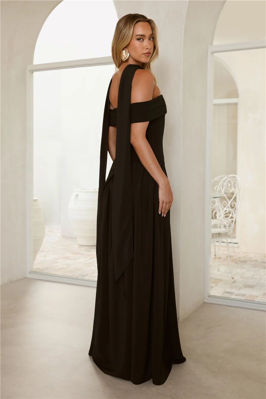 Midnight Elegance Off Shoulder Maxi Dress Black
