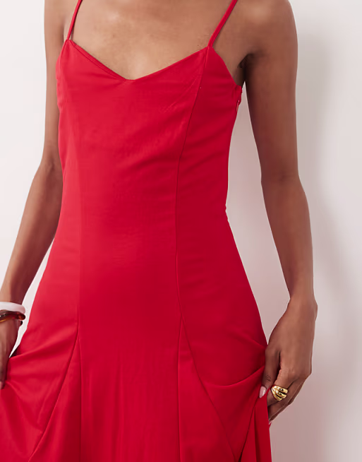 Mango strappy cami maxi dress in bright red