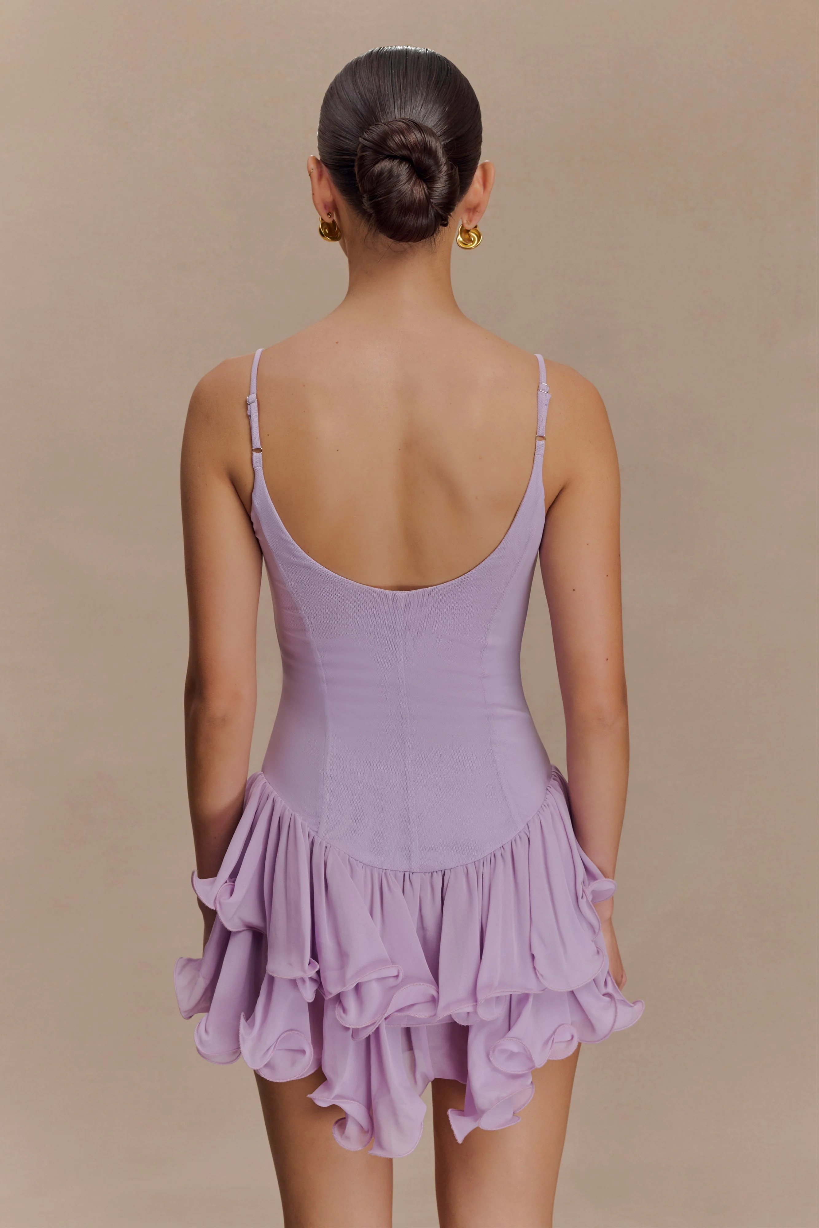 Calantha Ruffle Mesh Mini Dress - Lilac
