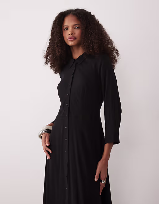 YAS maxi shirt dress in black