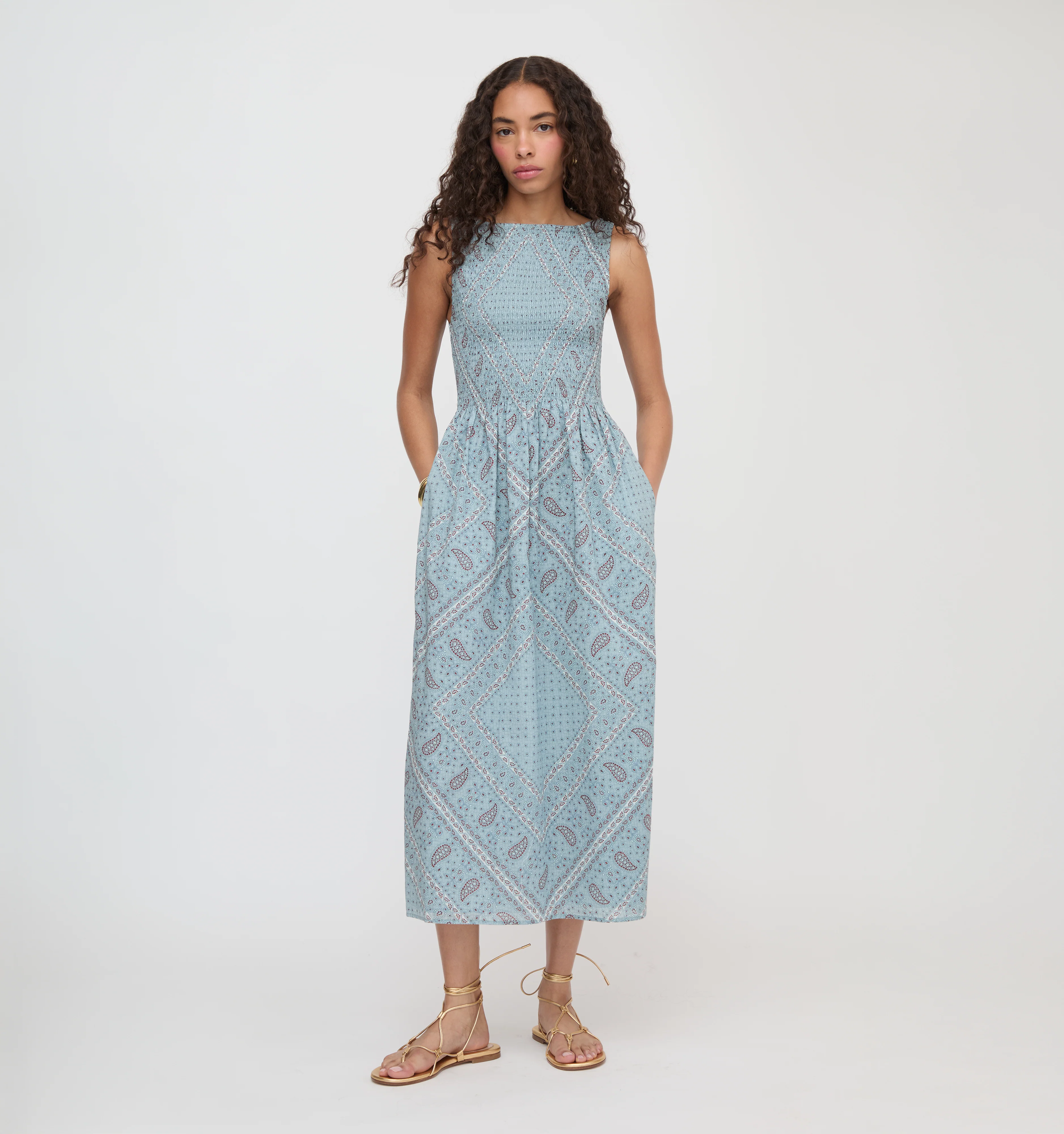 The Cosima Nap Dress - Dusty Blue Gemstone Mosaic Scarf