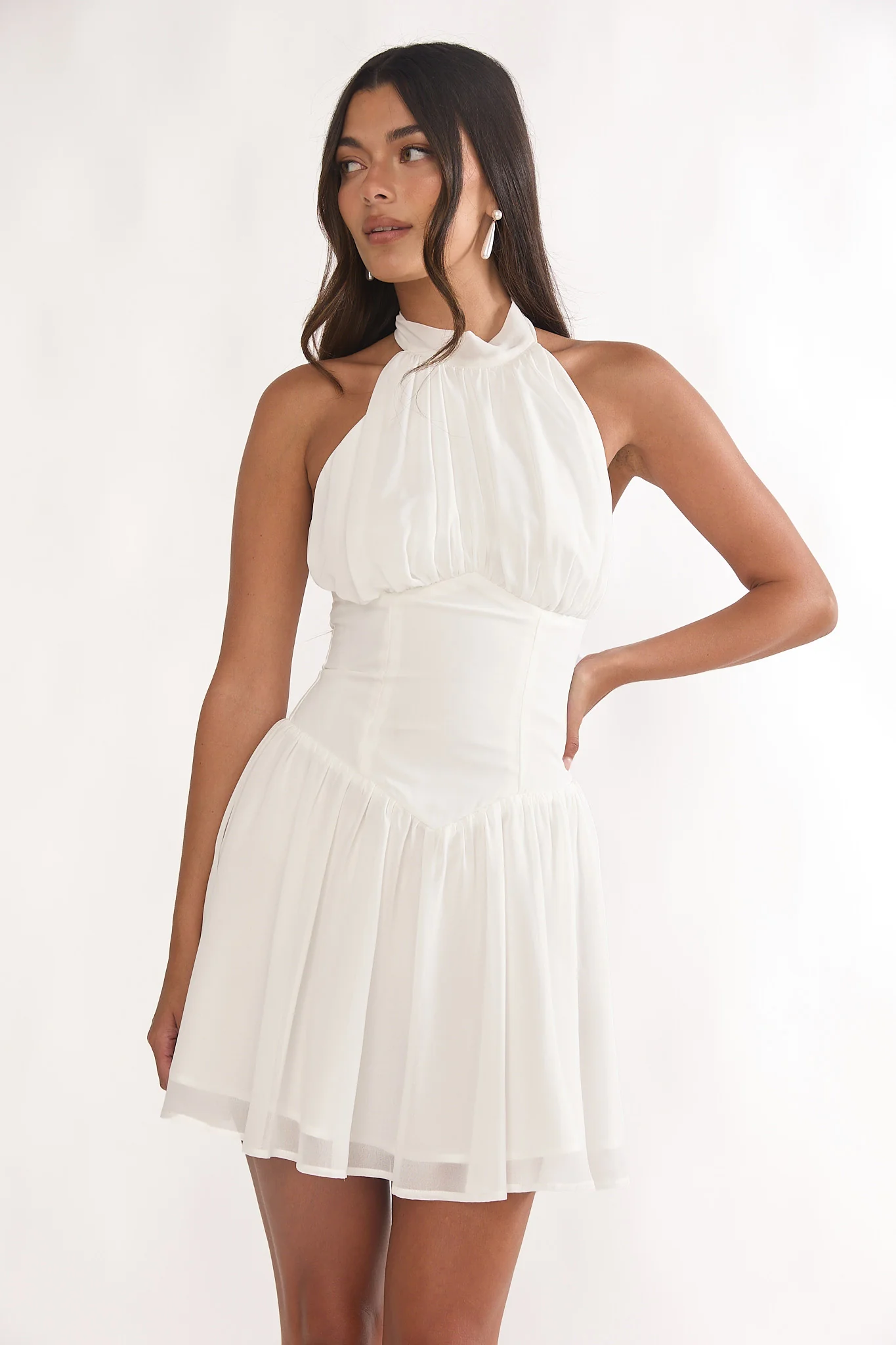 Lunaria High Neck Halterneck Mini Dress White - luluinthesky