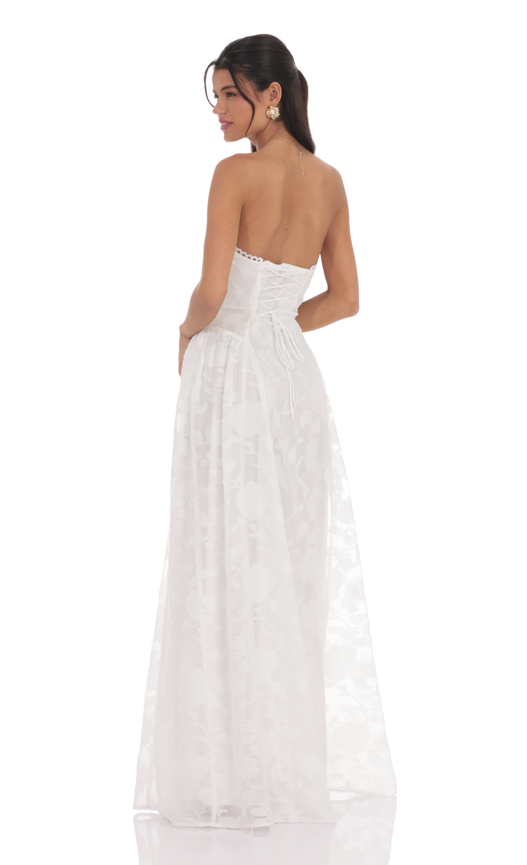 Floral Lace-Up Maxi Dress in White - luluinthesky