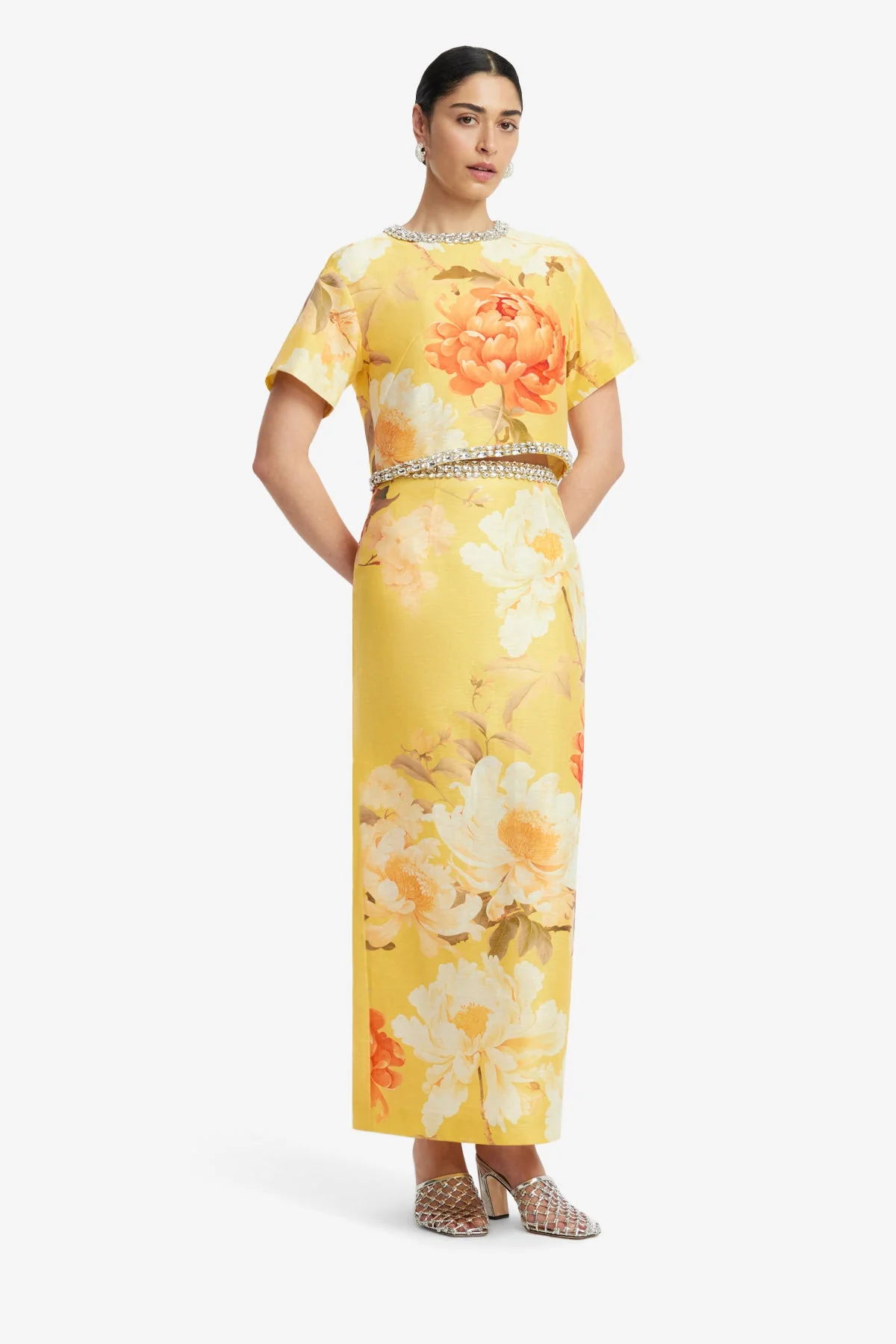 Indie Embellished Sleeve Top - Peony Print in Yellow